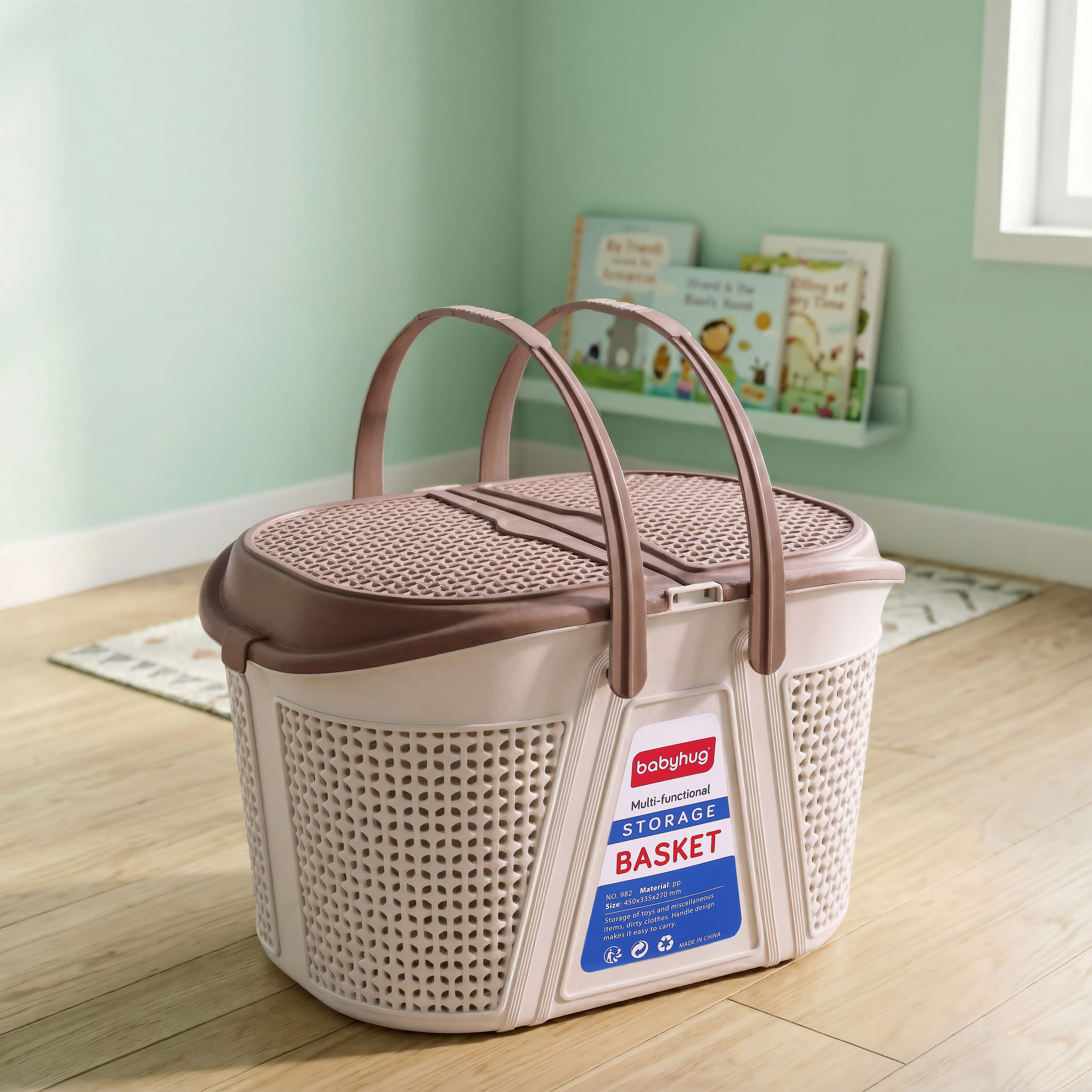 Babyhug Multipurpose Basket with Lid | Multipurpose Oval Storage Basket with Handle & Dual-Sided Lid| Toys Storage| Home, Travel & Outdoor Use| Picnic Basket| Easy to Clean & Maintain Brown-image-20