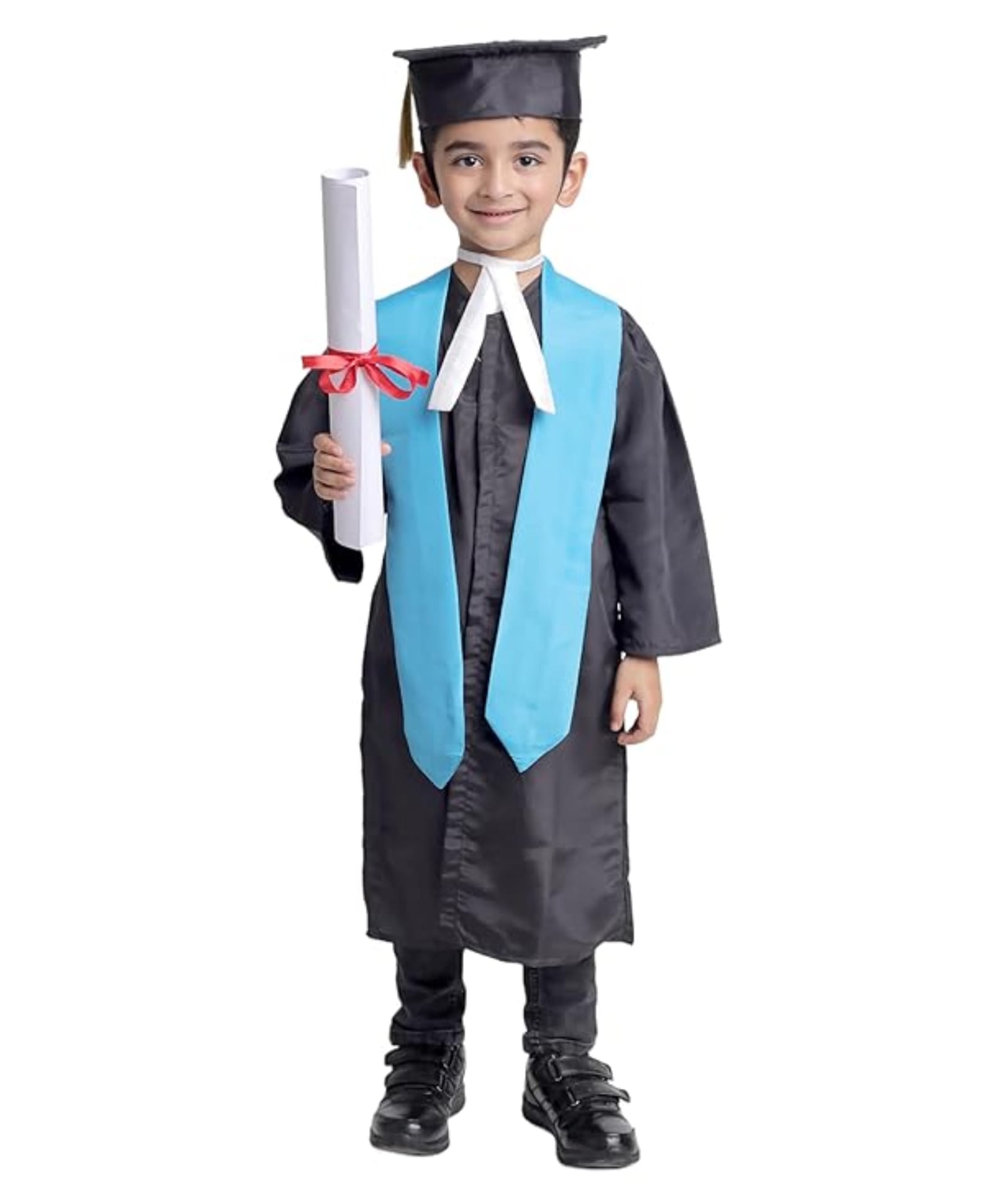 Itsmycostume Full Sleeves Graduation Gown Costume With Cap & Sash - Black & Blue-image-44