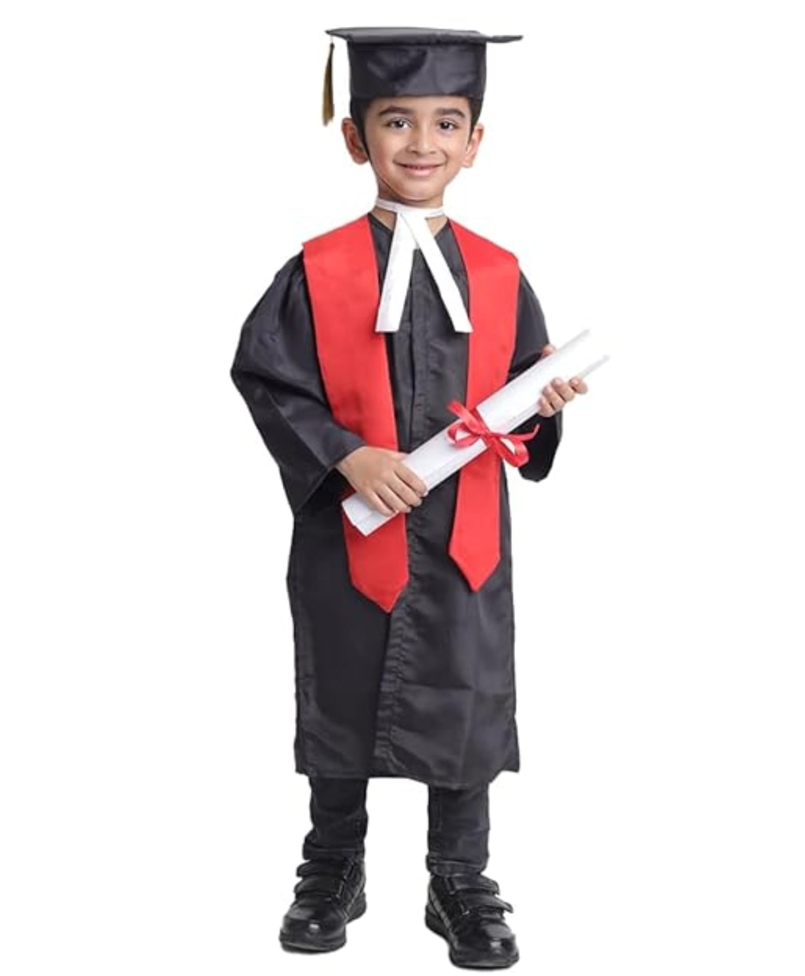 Itsmycostume Full Sleeves Graduation Gown Costume With Cap & Sash - Black & Red