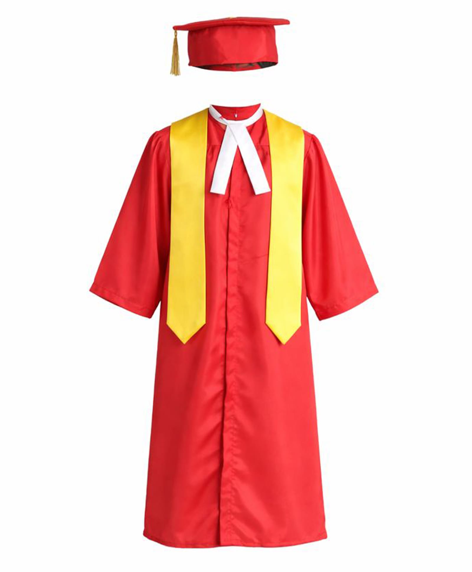 Itsmycostume Full Sleeves Graduation Gown Costume With Cap & Sash - Red & Yellow