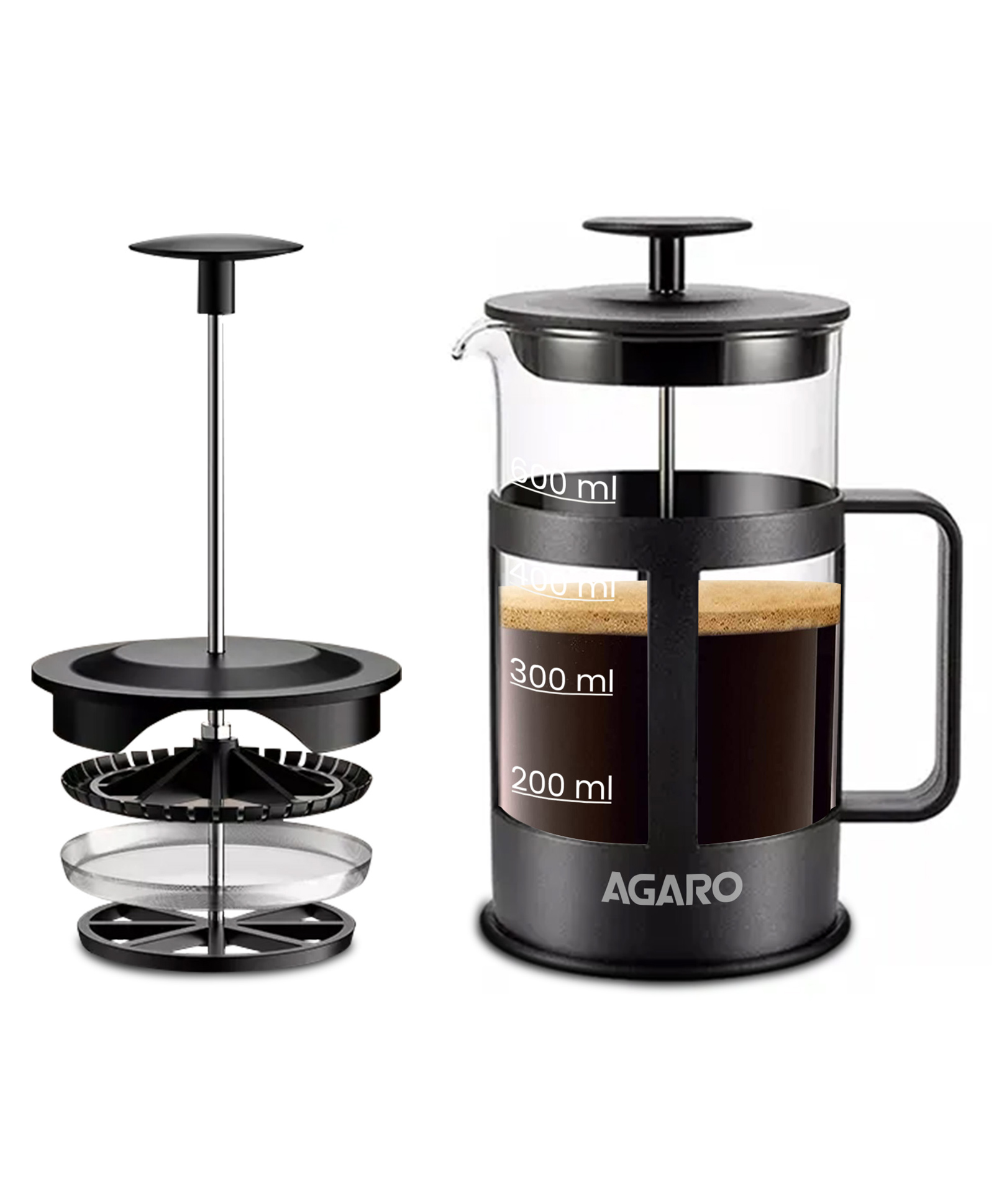 AGARO Delite French Press Coffee & Tea Maker with Borosilicate Glass Carafe, BPA-Free Lid Strainer and Heat-Resistant Sleeve, 600 ml -Black-image-15