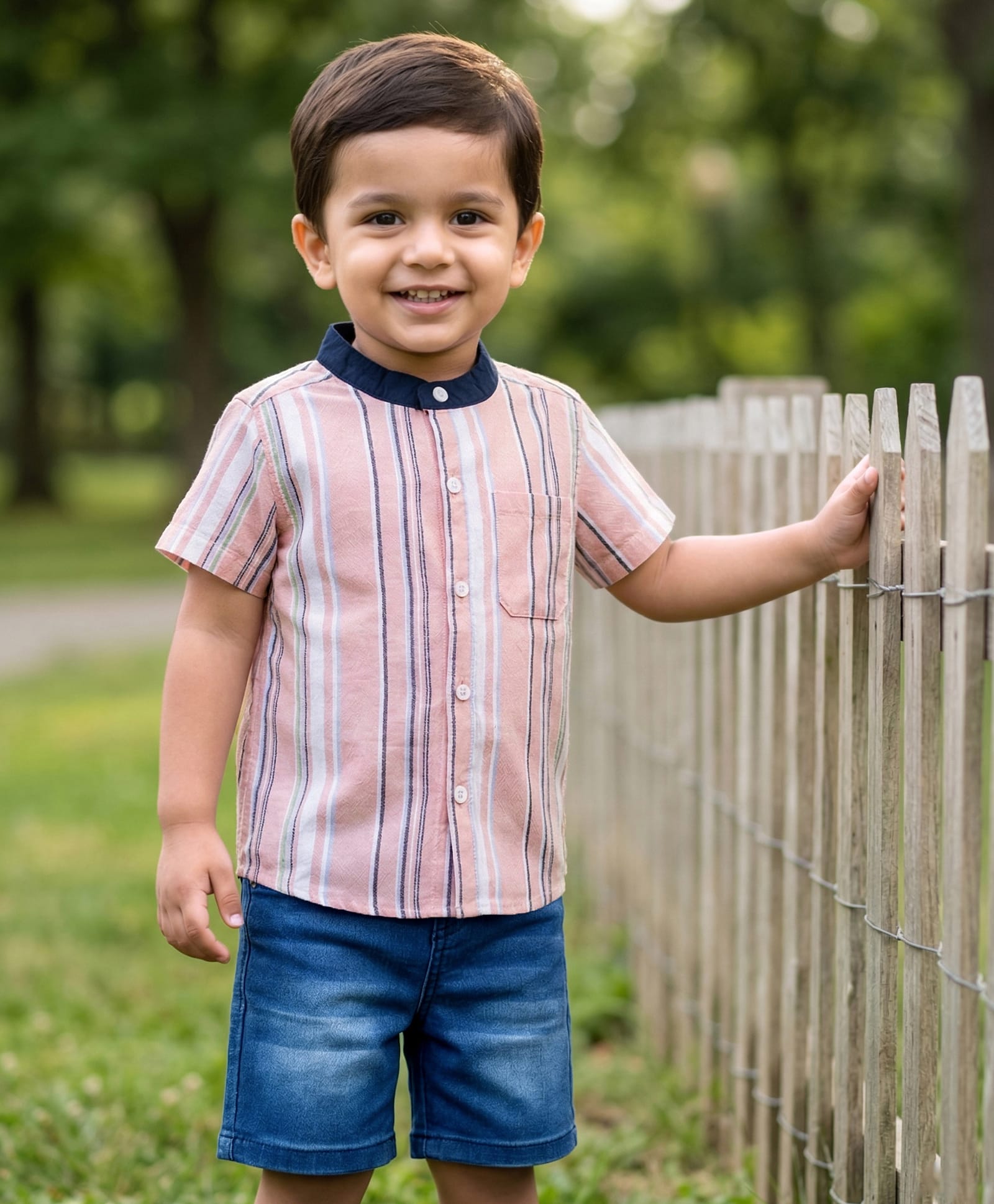Babyhug Denim Woven Half Sleeves Striped Shirt & Shorts Set - Multicolor-image-29