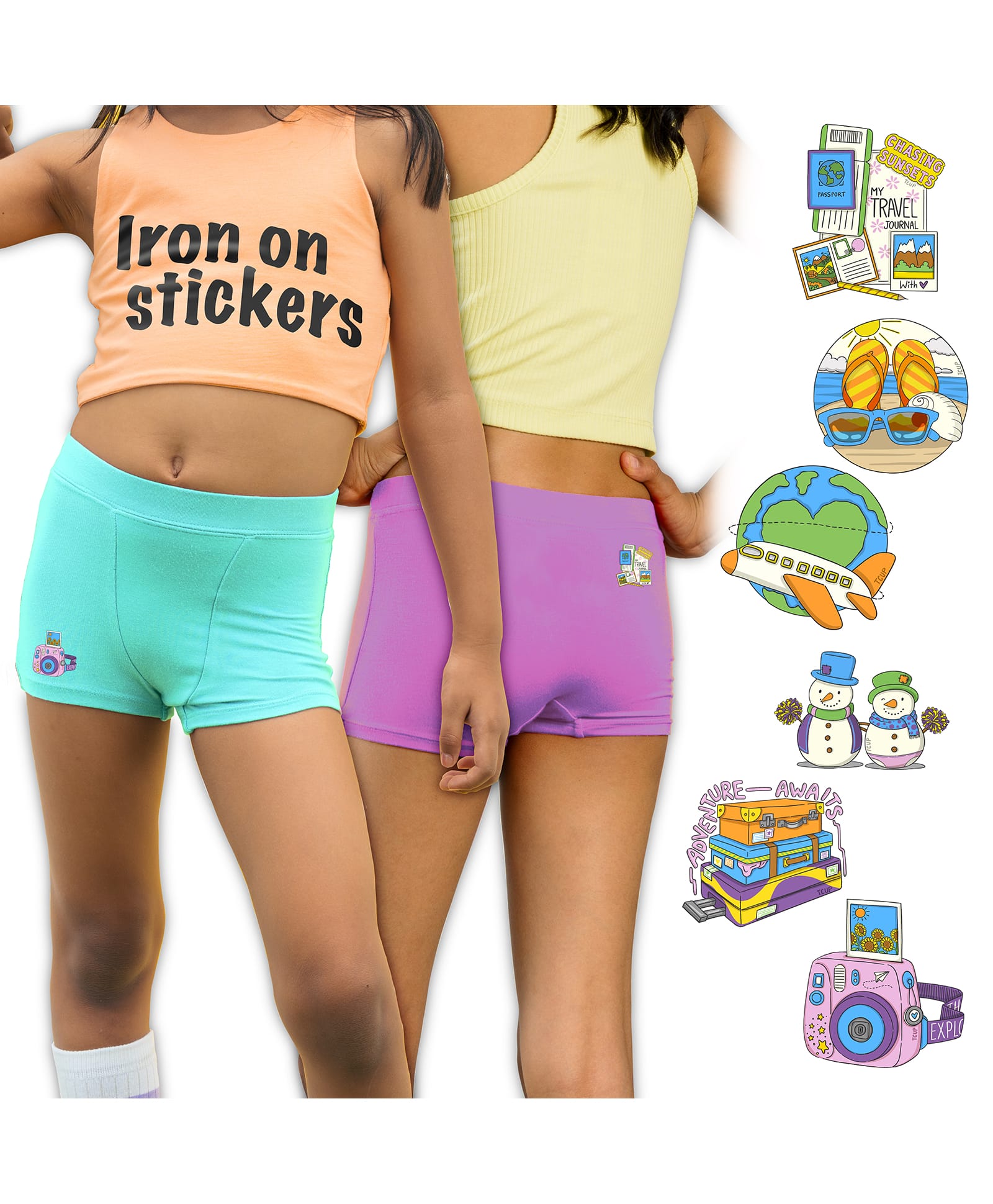 THE COVER UP PROJECT Modal Knit Pack Of 2 Solid Boy Shorts With Iron On Stickers - Light Blue & Lilac-image-27