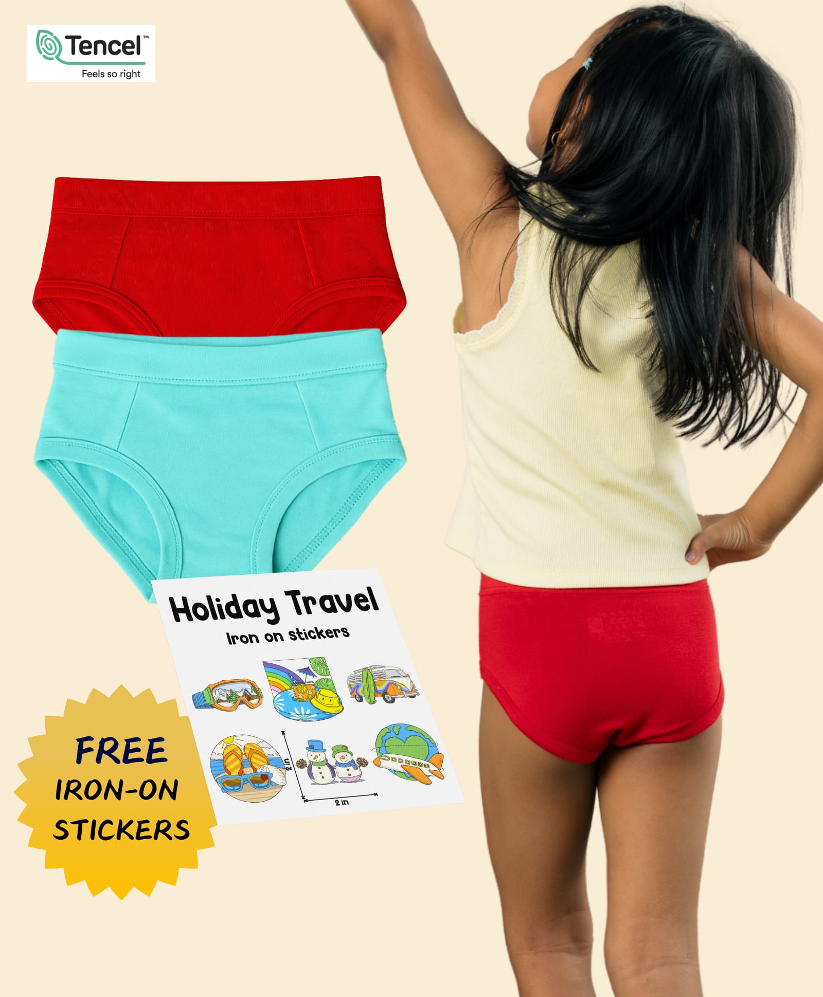 THE COVER UP PROJECT Modal Knit Pack Of 2 Solid Hipster Panties With Iron On Stickers - Red & Light Blue-image-30