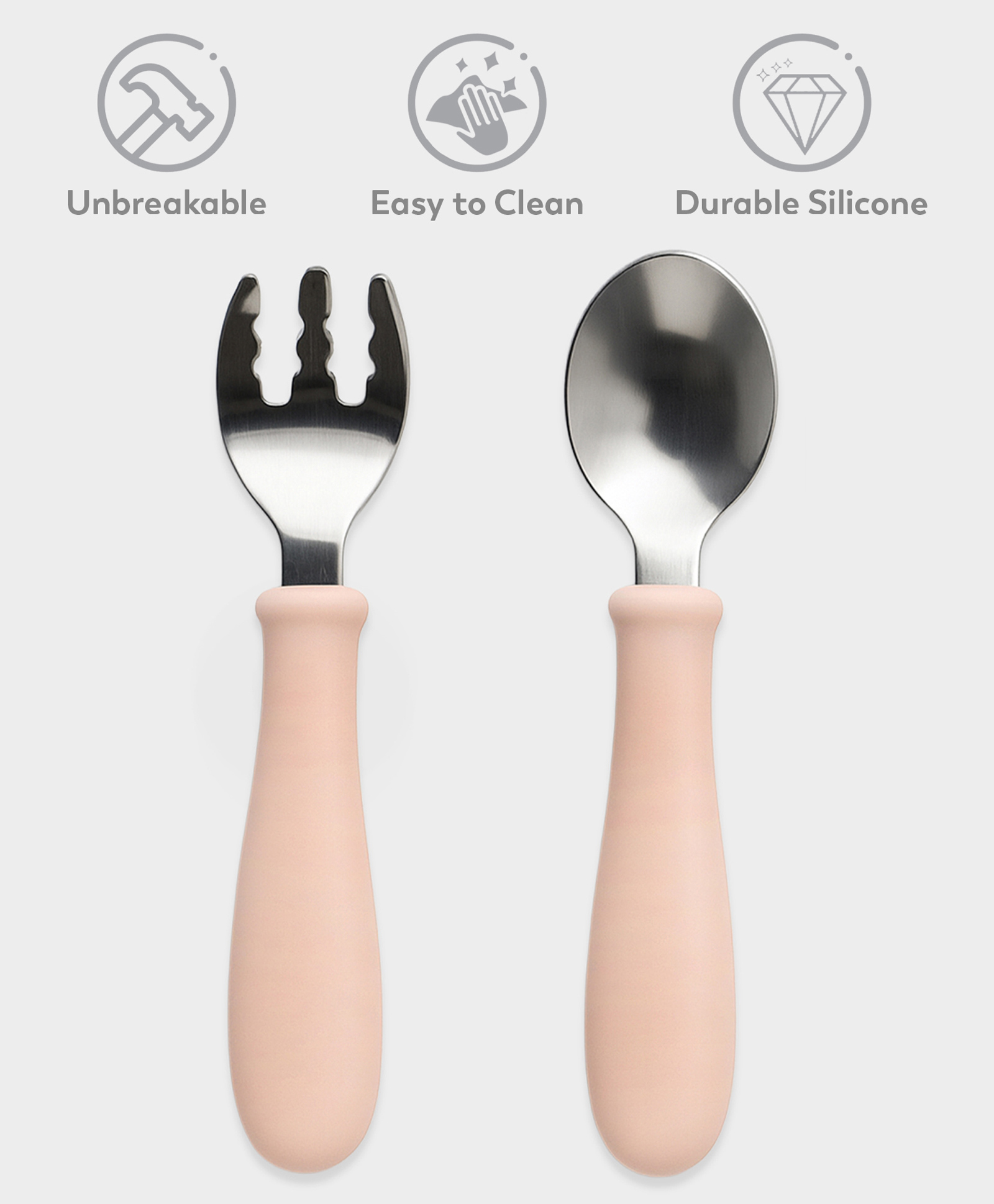 Mi Arcus Stainless Steel Spoon & Fork Set with Soft Grip Silicone Handle- Peach-image-26