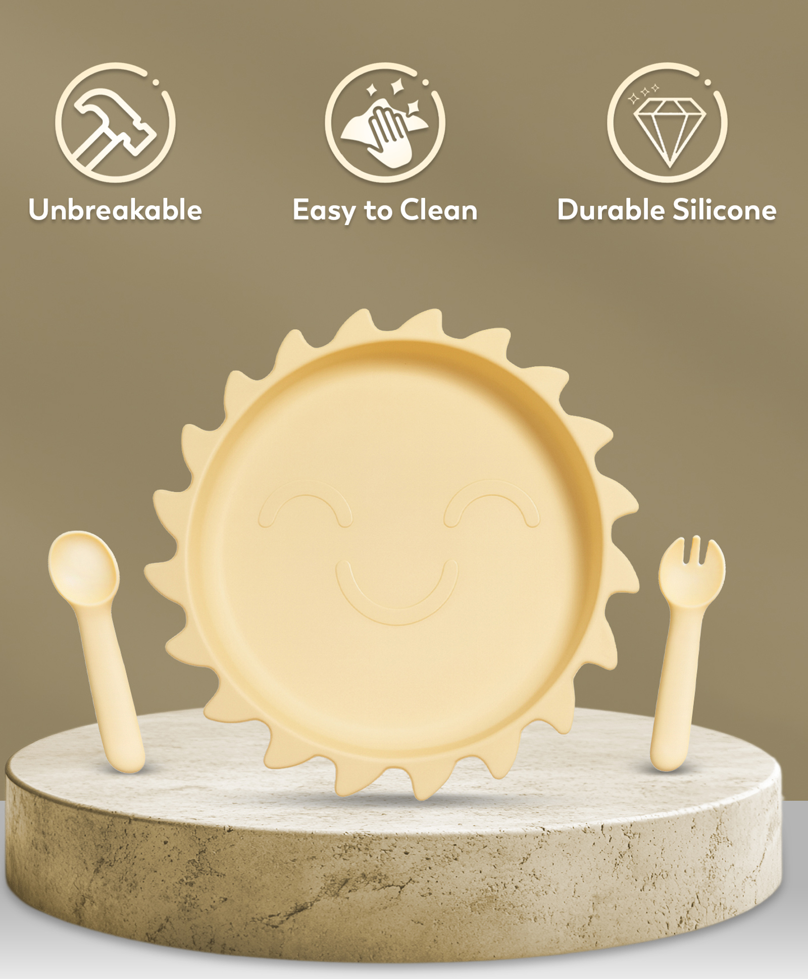 Mi Arcus Soft Silicone Sun Plate Spoon & Fork Feeding Set- Yellow-image-13