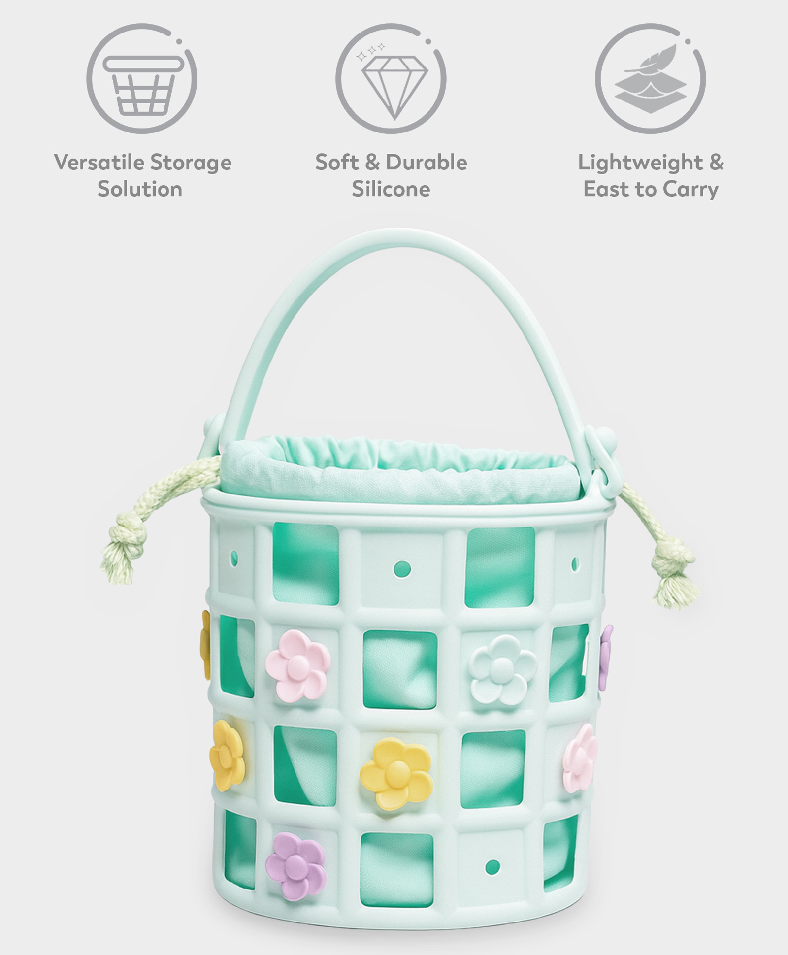 Mi Arcus Kids Silicone Soft, Lightweight & Durable Storage Basket with Handle -Light Green-picture-10