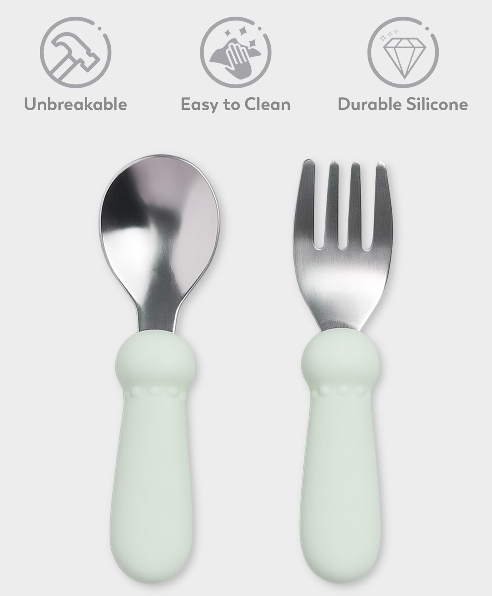 Mi Arcus Stainless Steel Spoon & Fork Set with Soft Grip Silicone Handle- Green-image-6