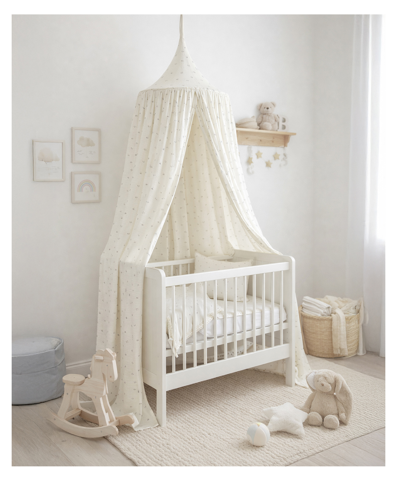 Mi Arcus Baby Muslin Crib Soft, Breathable Hanging Bed Canopy for Peaceful Sleep-Off White-image-3