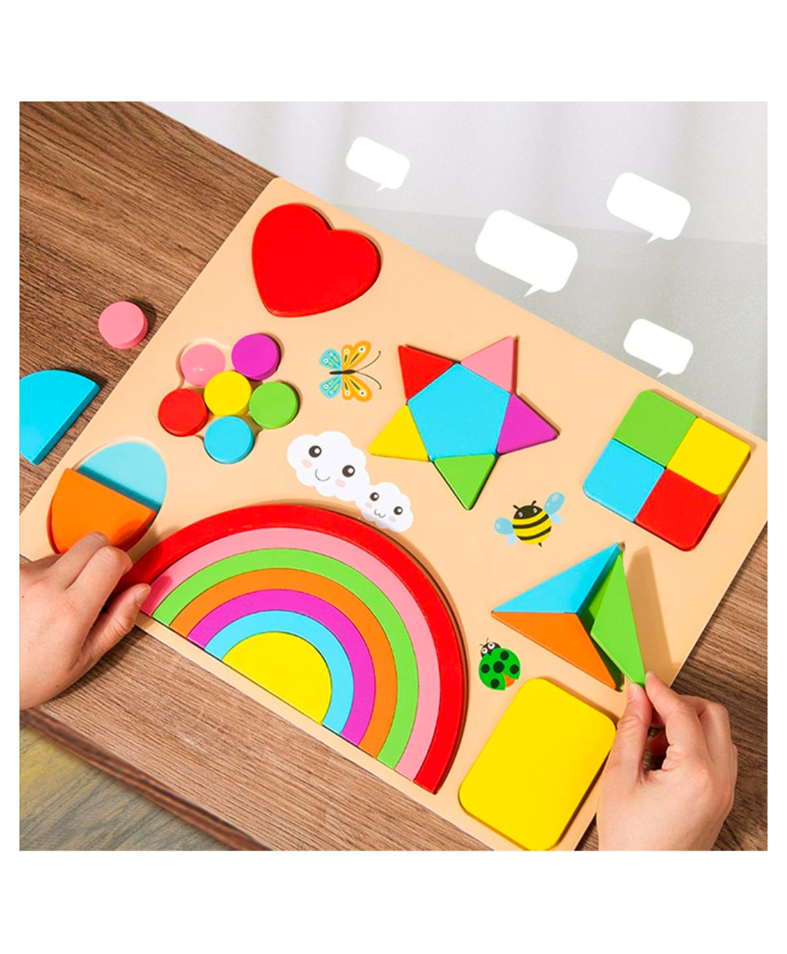 ARCADE TOYS Colorful Wooden Shape Sorting and Puzzle Boardwith Rainbow Pieces and Markers, (Multicolor)-image-29