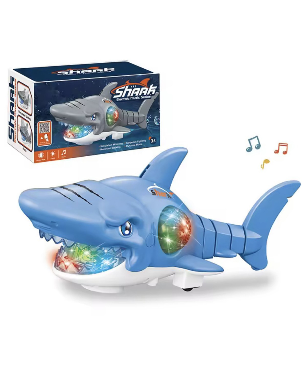 ARCADE TOYS Musical Big Shark Toy with Light and Music Animal Simulation Model Bump and Go Action Toy for Kids (Colour may vary)-image-33