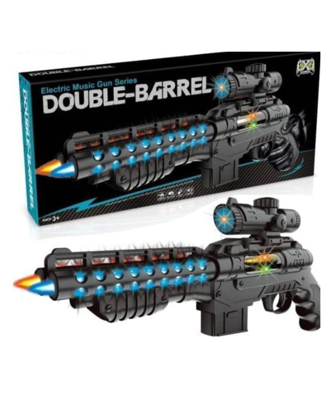 ARCADE TOYS ABS Black Toy Gun with Musical -Double Barrel Gun Electric Gun with Laser Light (colour may vary)-image-9