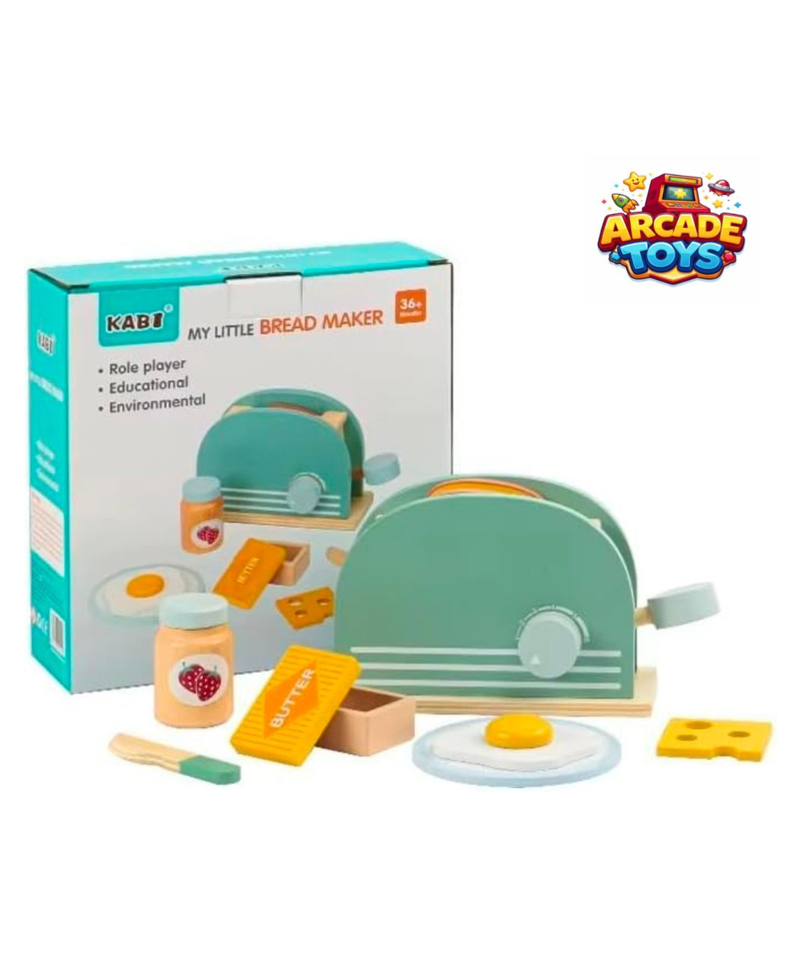 ARCADE TOYS Toaster Kitchen Playset for Kids Pretend Play Learning Toy for Toddlers Educational Wooden Kitchen Accessories for Boys & Girls Fun Gift for Birthday & Role Play (colour may vary)-picture-40