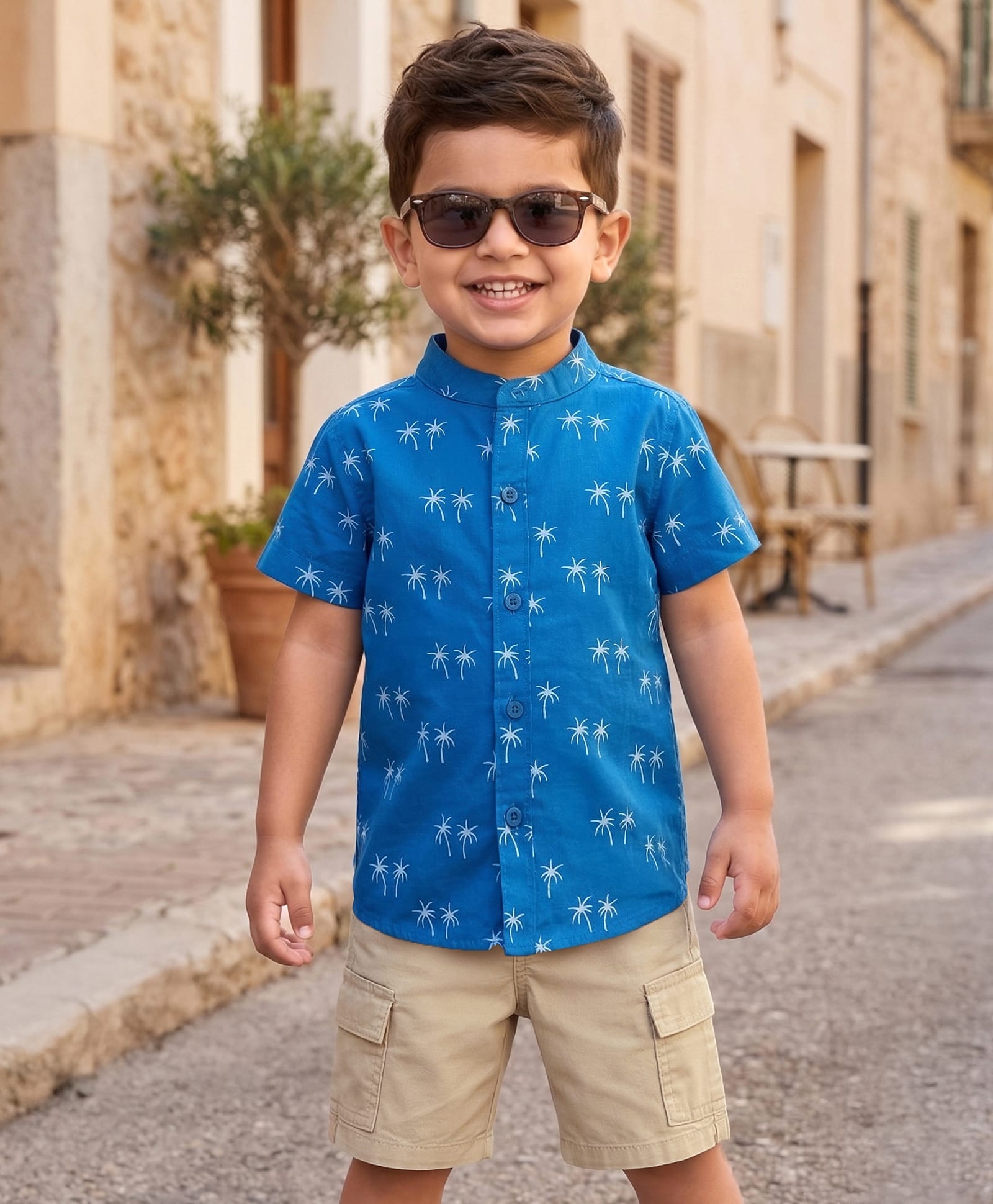 Babyhug Cotton Woven Half Sleeves Shirt & Shorts Set With Tree Print - Blue & Beige-image-41