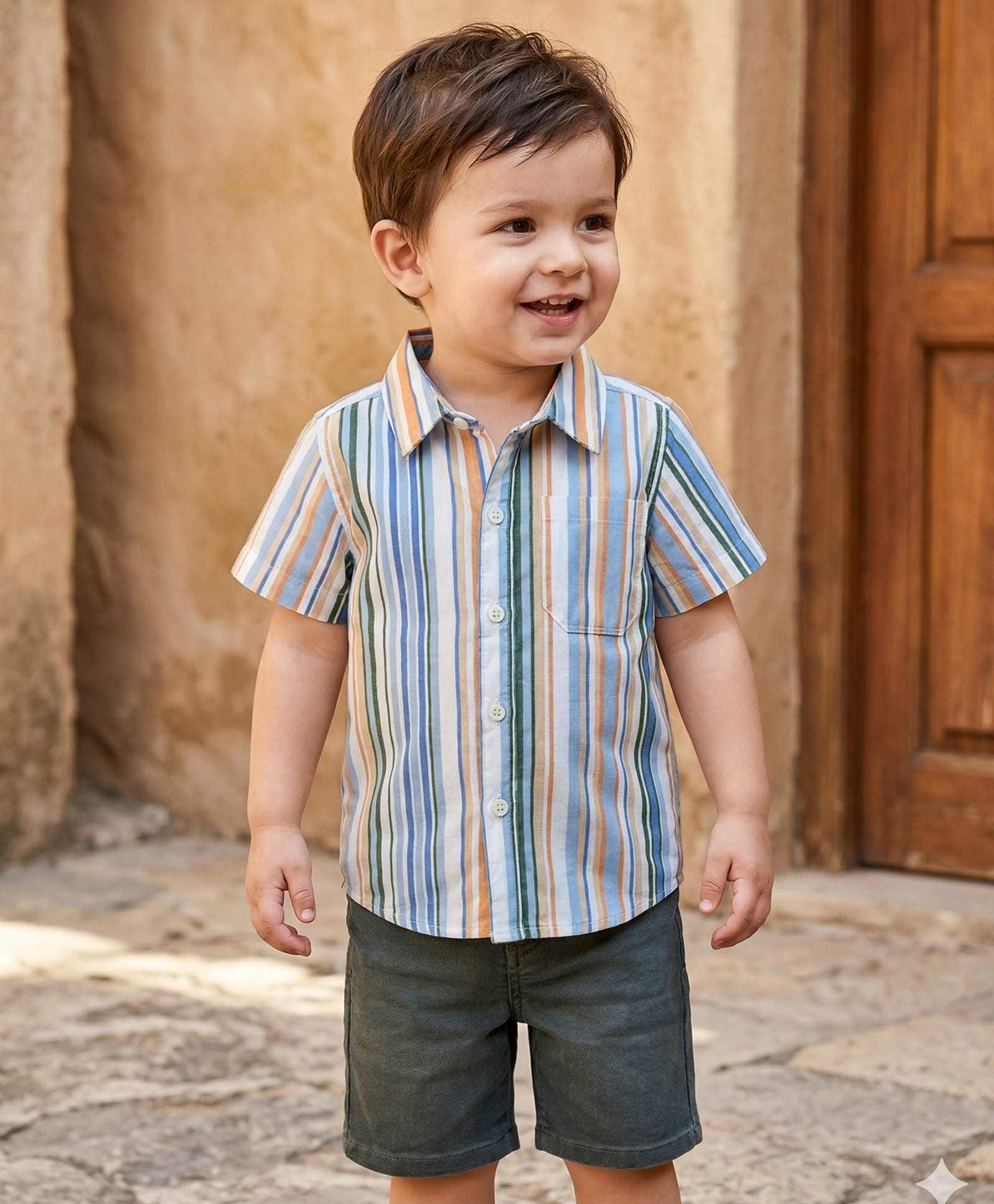 Babyhug Cotton Woven Half Sleeves Striped Shirt & Shorts Set- Multicolour-image-36