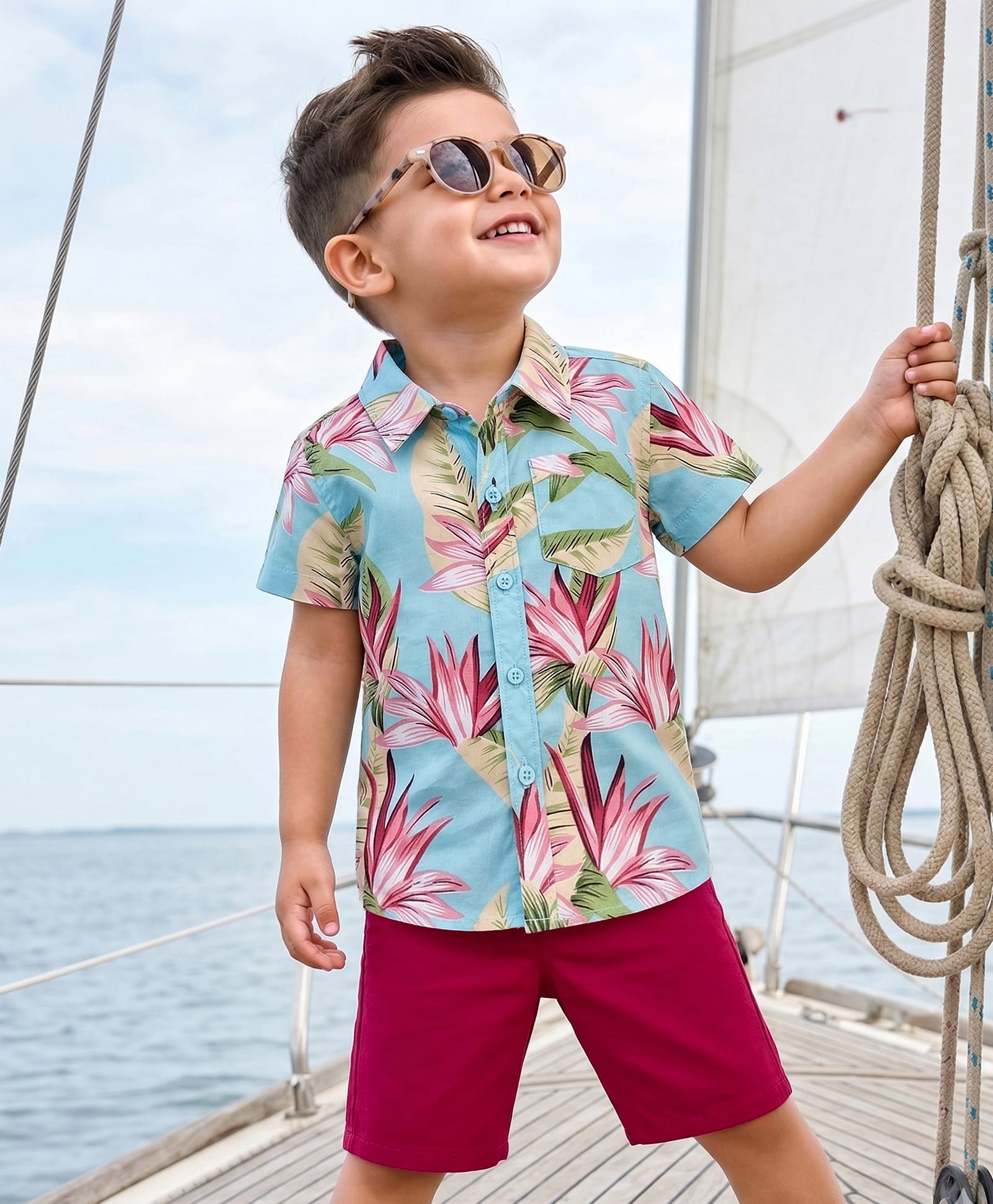 Babyhug Cotton Woven Half Sleeves Shirt & Shorts Set With Floral Print - Multicolor-image-18