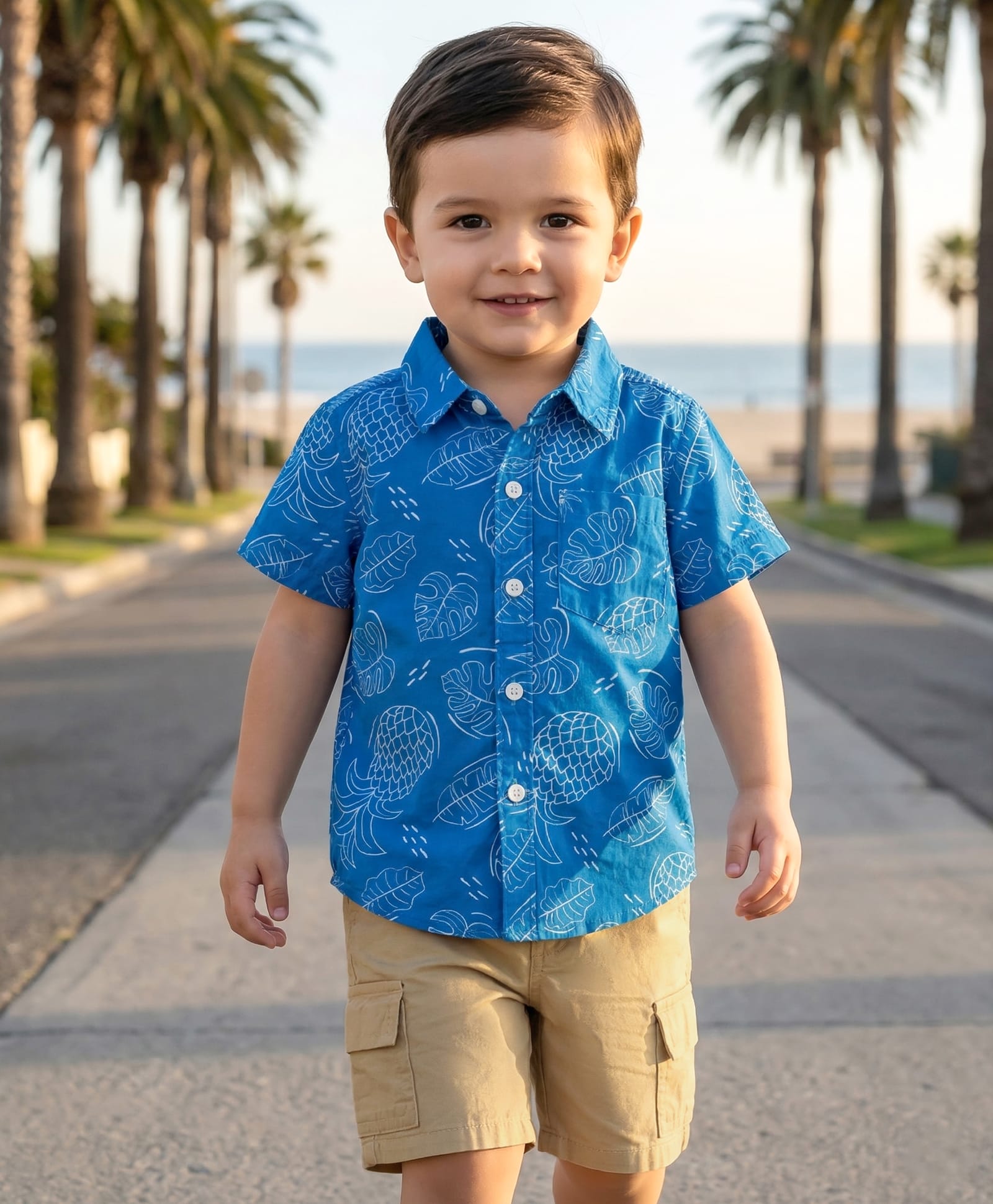 Babyhug Cotton Woven Half Sleeves Leaf Printed Shirt & Shorts Set - Beige & Blue-image-41