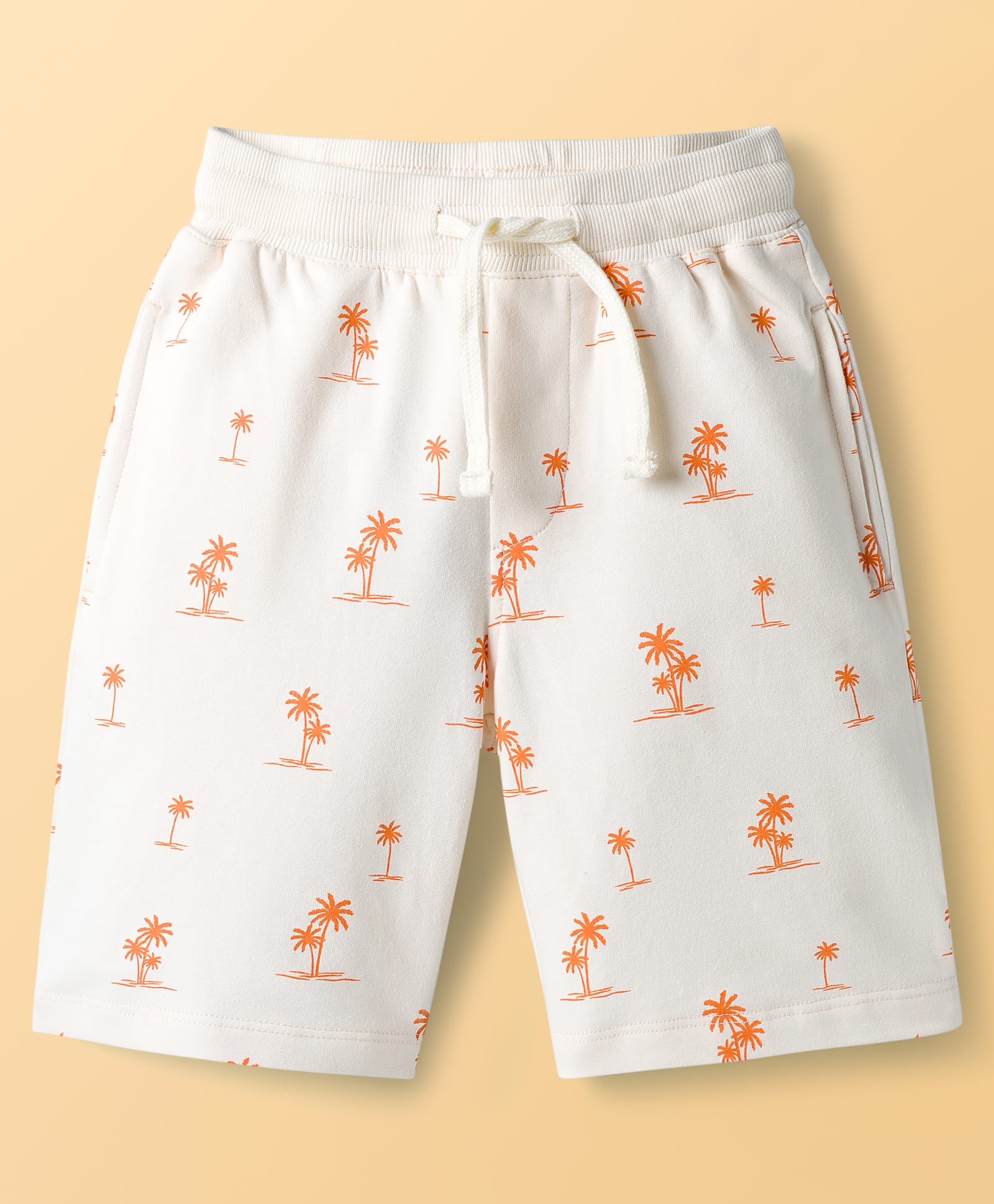 Pine Kids Looper Knit Above Knee Length Shorts with Coconut Tree Print - Lemon