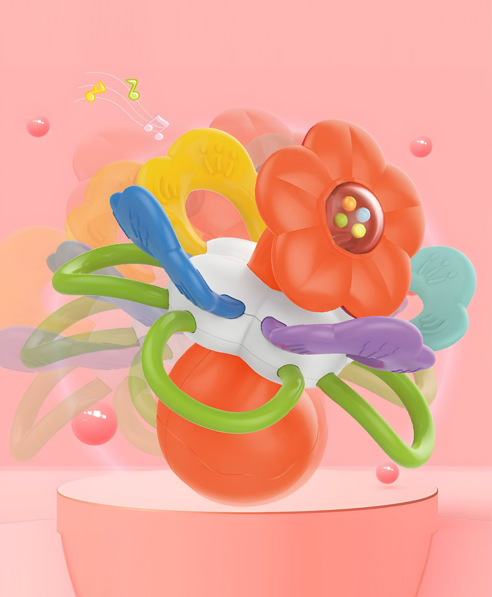 NEGOCIO Montessori Early Education Baby Games Toys Cartoon Flowers Sensory Soothing Novel Teething Rattle Set Baby Toys Newborn- PACK OF 1 - COLOR MAY VARY-picture-14