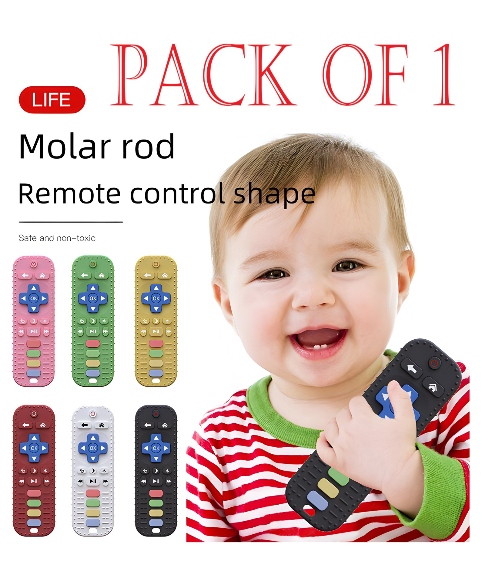 NEGOCIO Baby Teething Toys for 3-18 Months 100% Food-Grade Silicone Teether in Remote Shape BPA-Free Soft, Chewable & Safe Bath & Teething - Pack of 1 - Color May Vary-picture-27