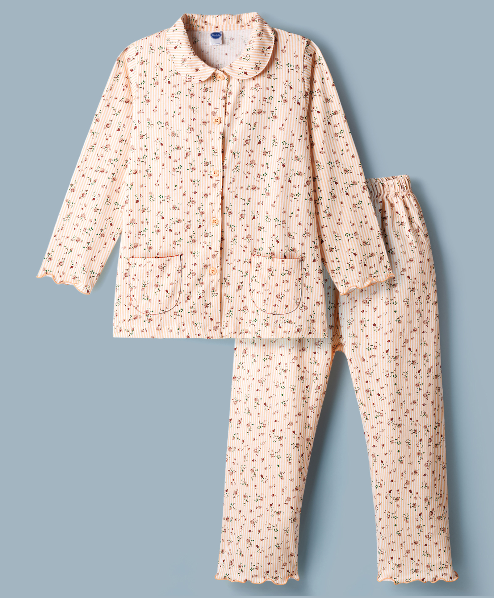 Teddy Sinker Knit Full Sleeves Shirt & Pyjama Co-ord Night Suit With Floral Print - Yellow-picture-23