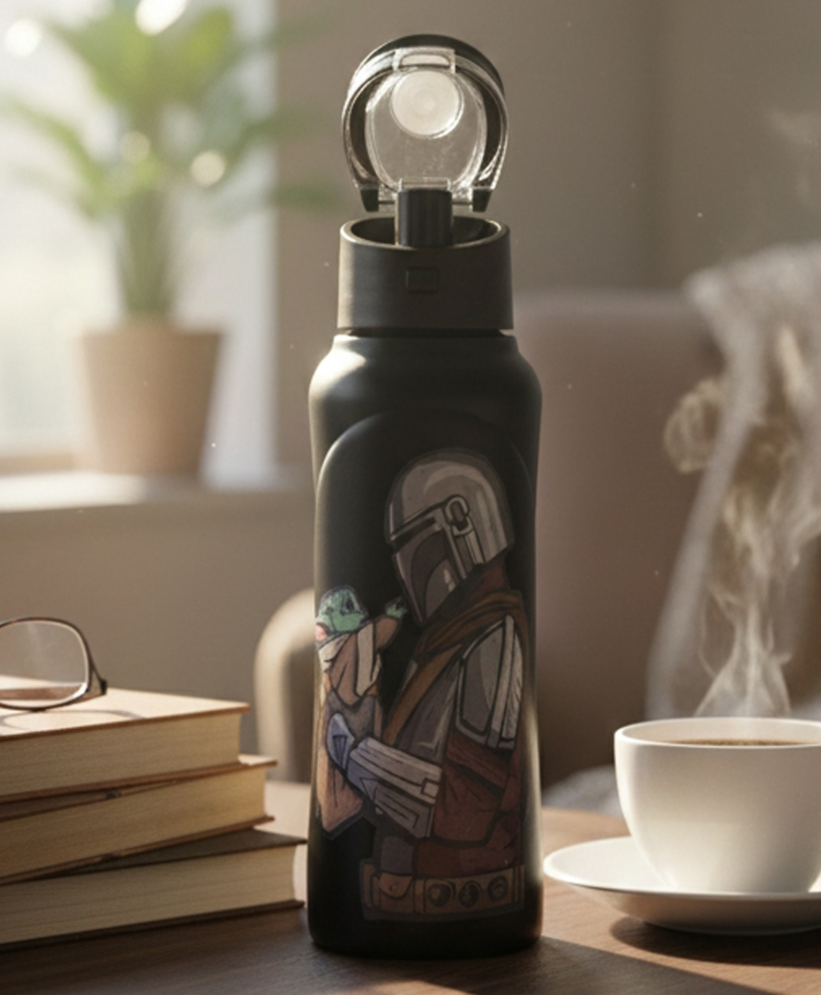 Disney by Gluman Magique Stainless Steel Water Bottle Mandalorian Print Charcoal Grey - 500 ml-image-3