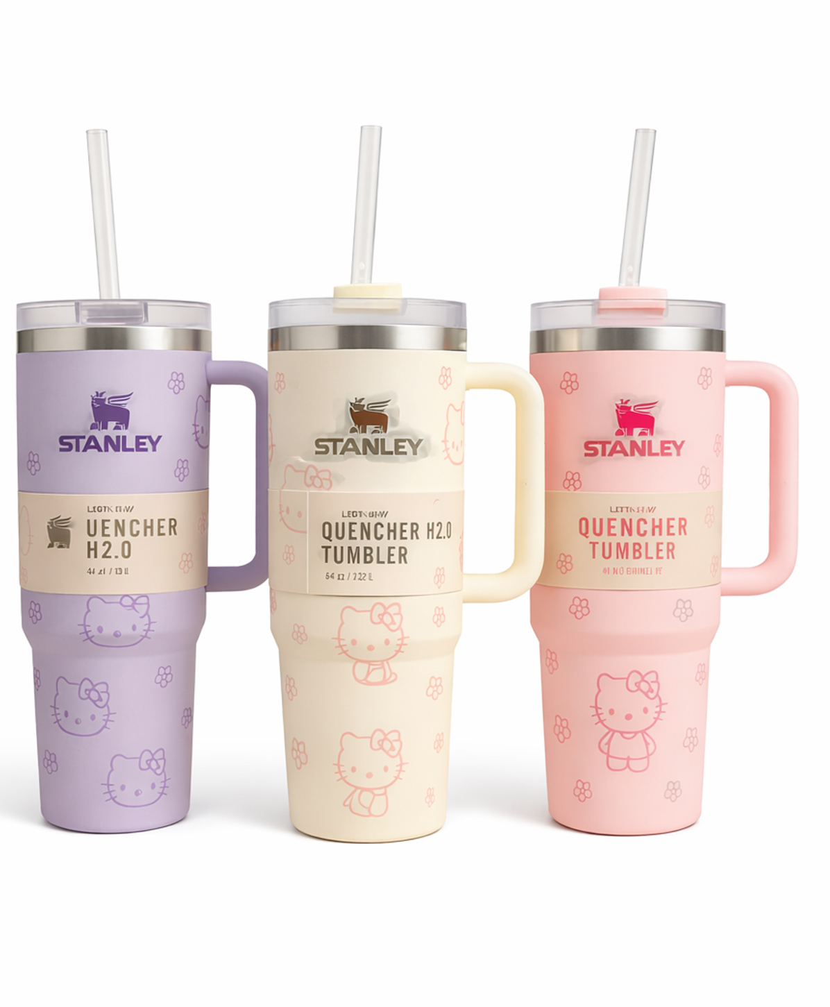 Sanjary Stanley Style Hello Kitty Quencher H2.0 Tumbler 1200ml Stainless Steel Insulated Travel Mug With Handle Straw Lid Hot Cold Drinks color design may vary