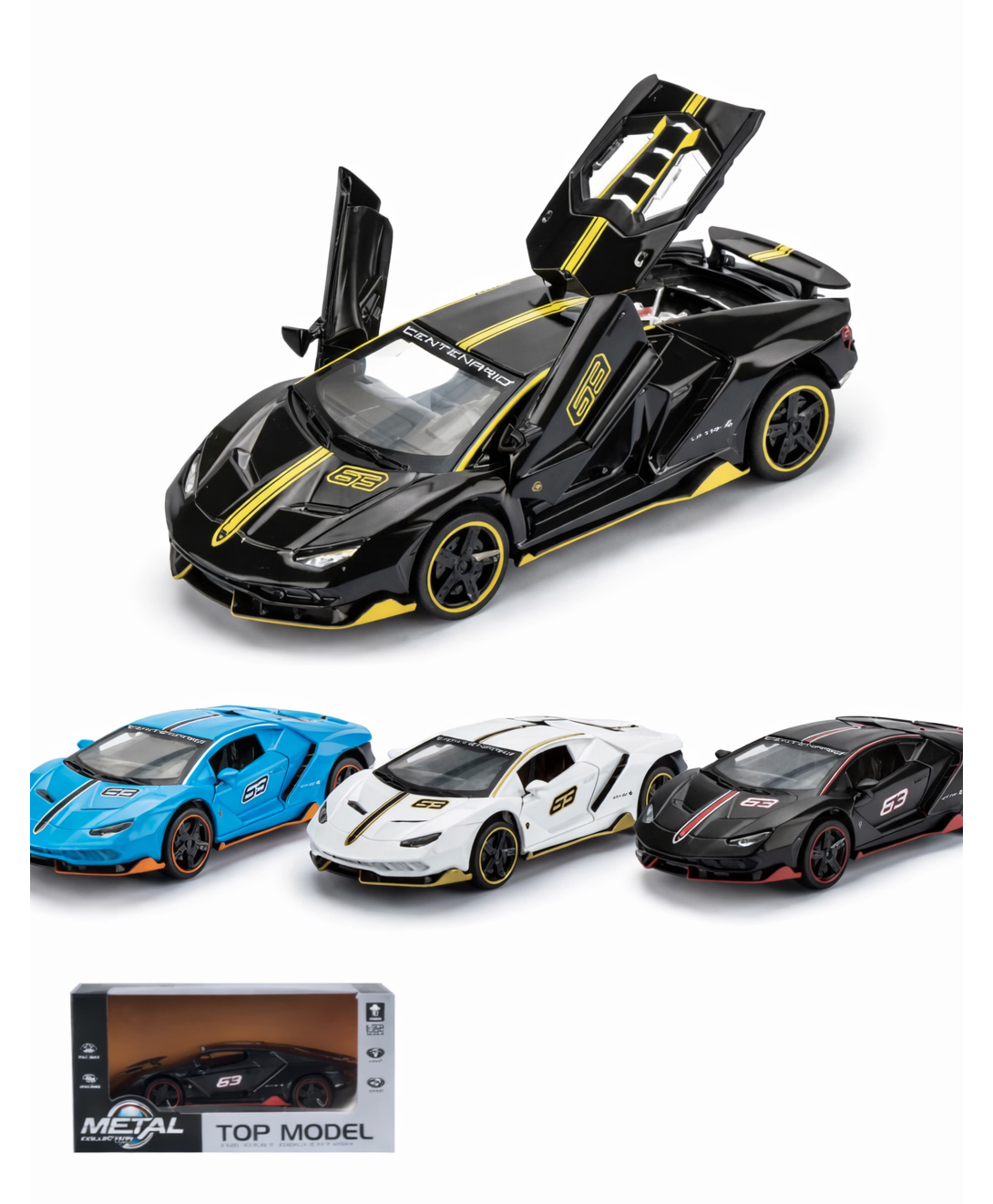 Sanjary Metal Diecast Sports Car Toy With Opening Doors Pull Back Action Luxury Supercar Model Gift For Kids Collectors Display color design may vary-image-16