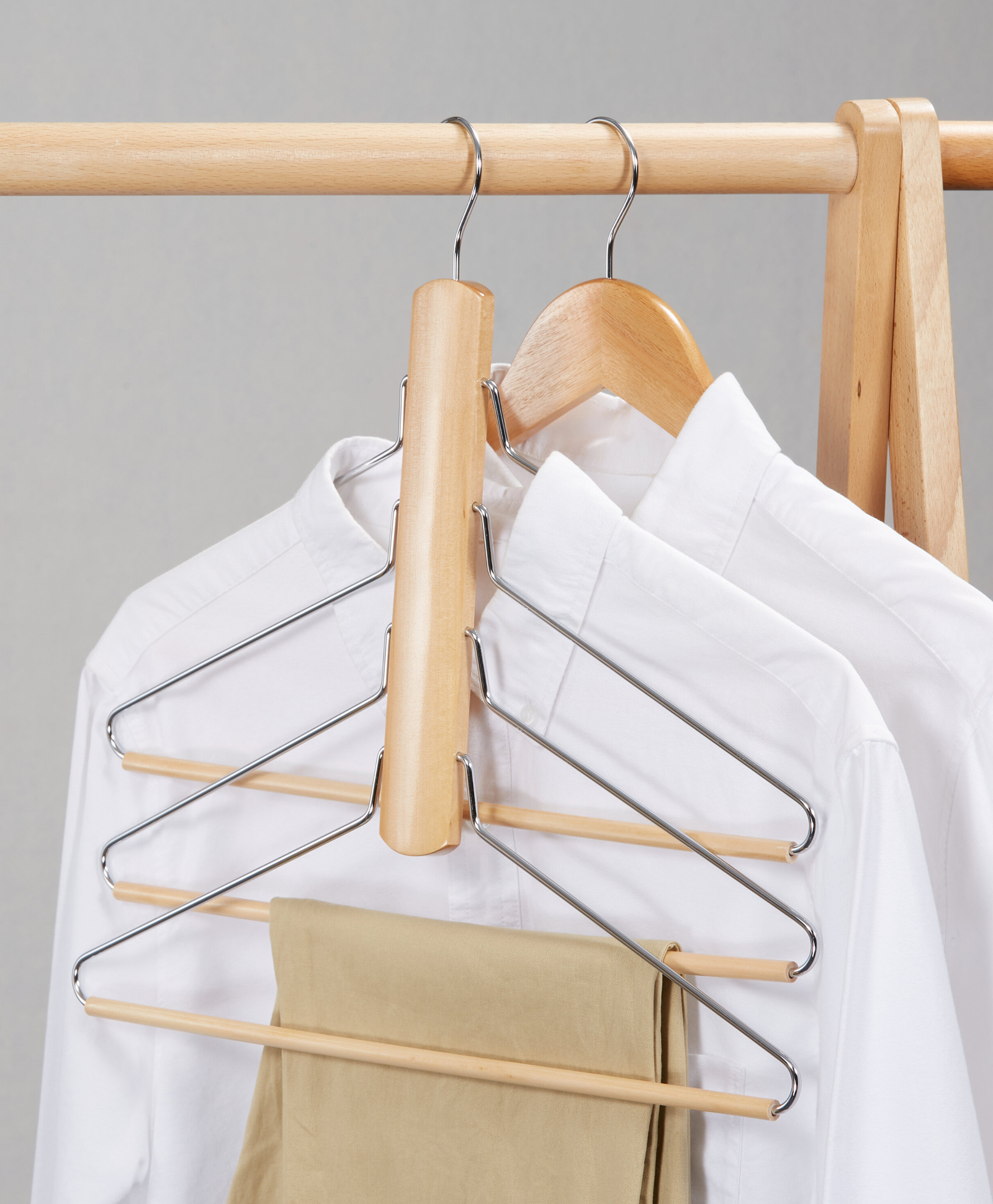 STOR Wooden Trouser Hanger | Beige | Set of 1-picture-12