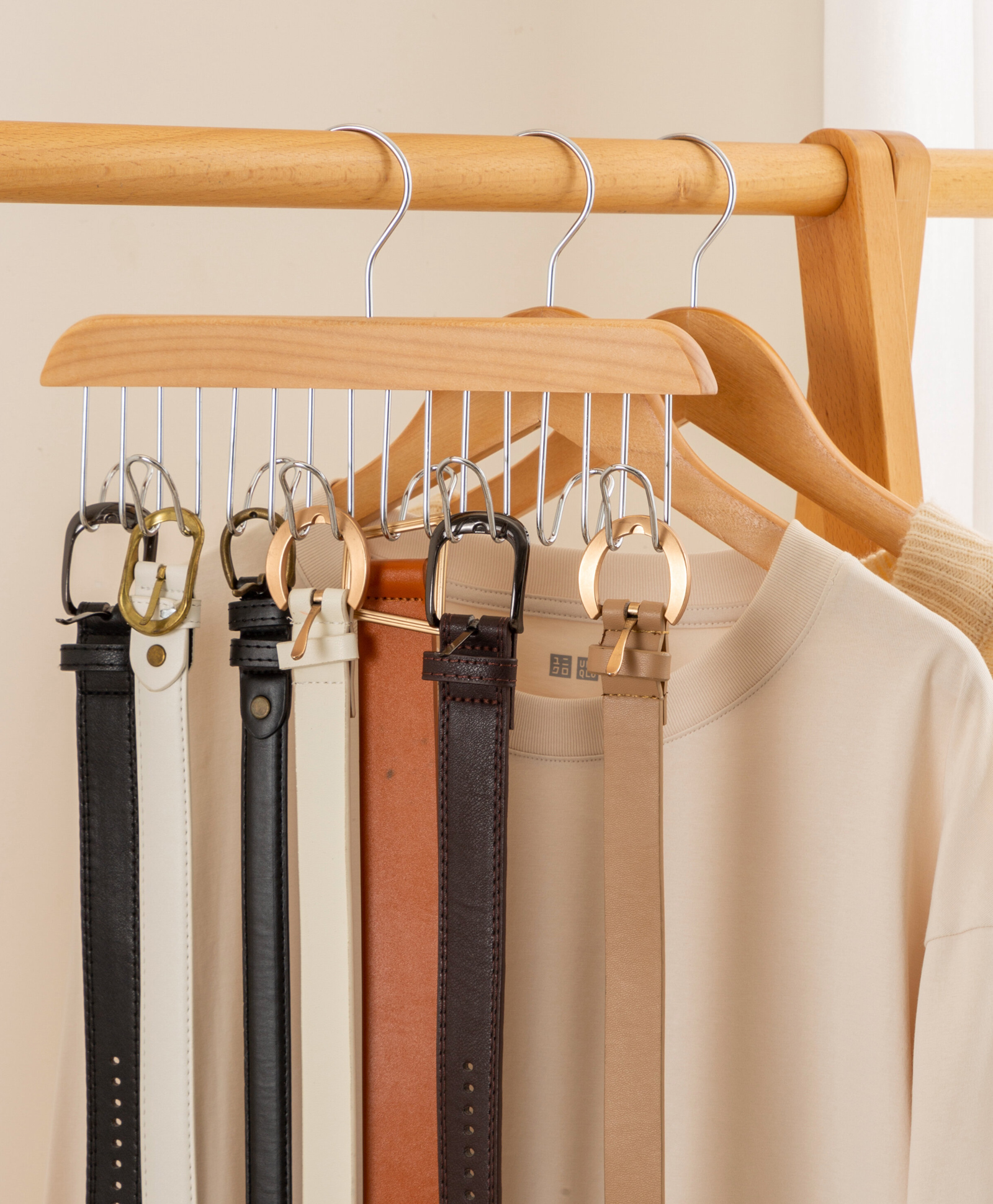 STOR Wooden Belt and Scarf Hanger | Beige | Set of 1-picture-19