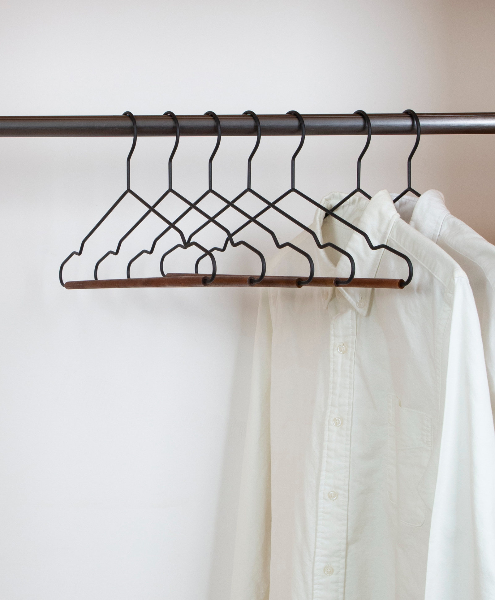 STOR Metal Shirt Hanger with Wooden Bar | Black + Umber | Set of 3-image-49