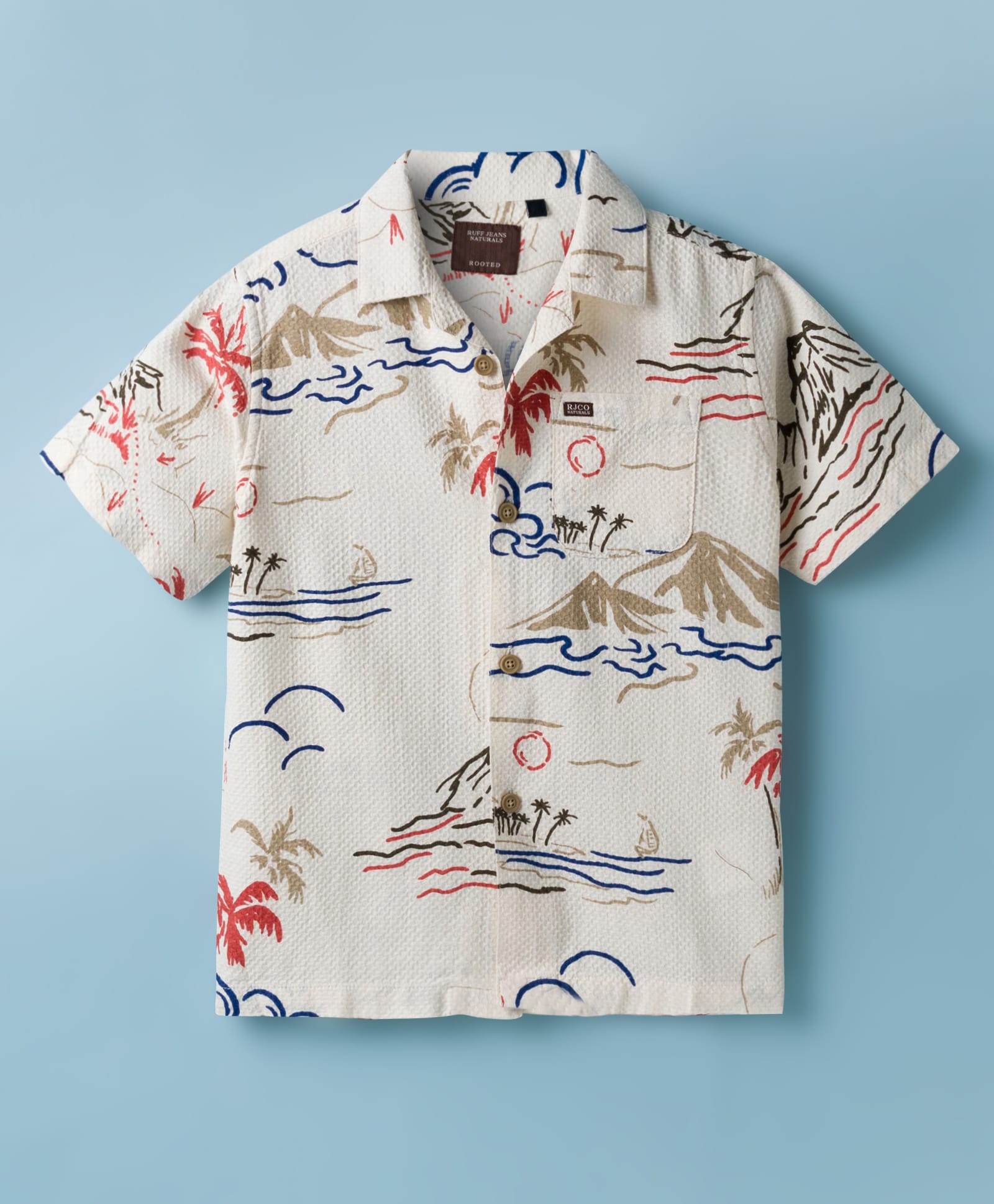 Ruff Cotton Woven Half Sleeves Shirt With Beach Theme Print - Off White-picture-17