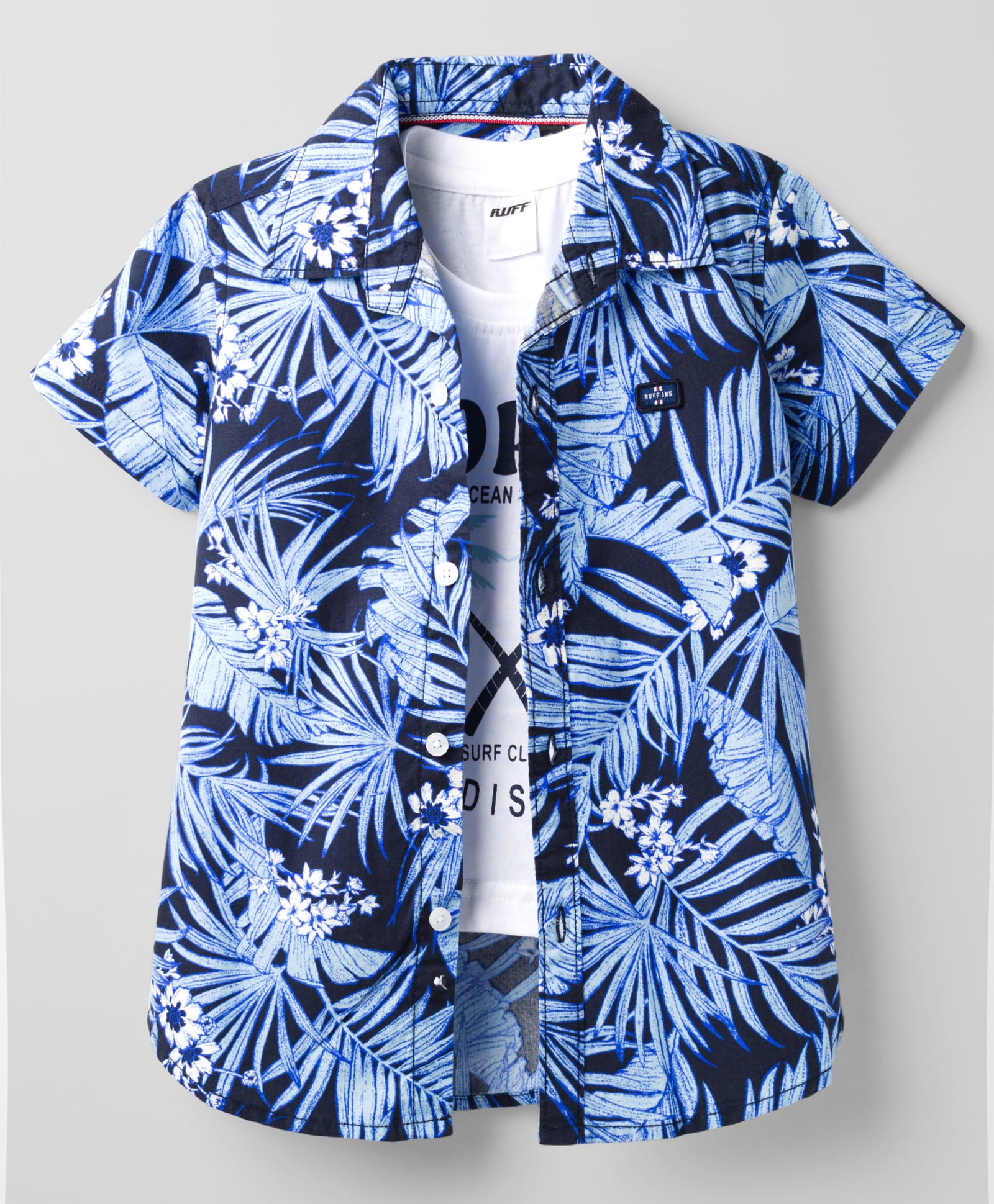 Ruff Poplin Woven Half Sleeves Shirt With Leaf Print & Inner Tee - Navy Blue-picture-10