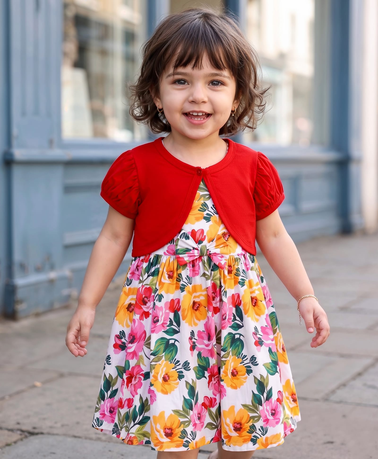 Babyhug Poplin Woven Frock & Half Sleeves Shrug with Floral Print - Multicolor-image-44
