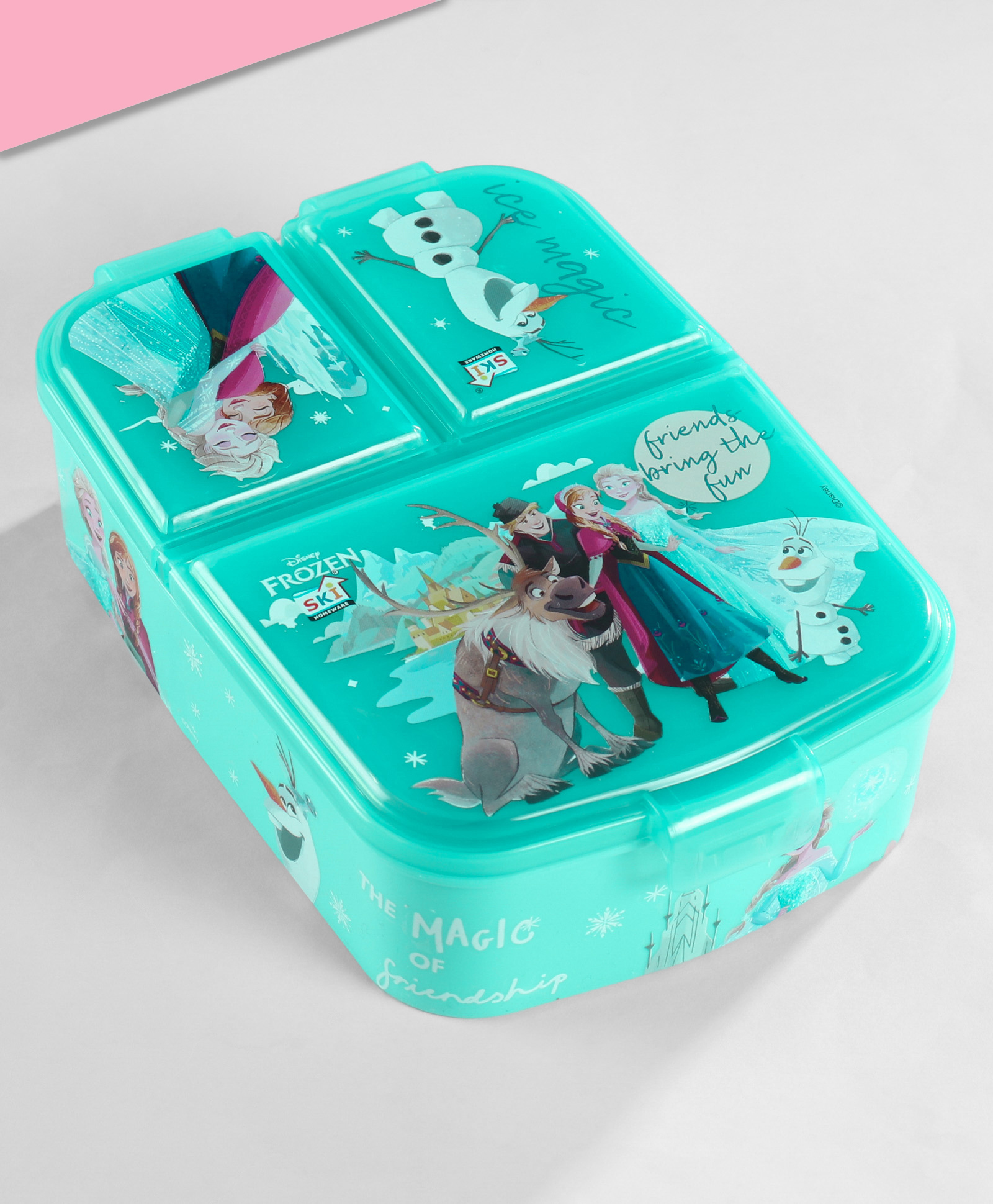 Disney by SKI Trio 3 Compartment Plastic Bento Snack Box Frozen Print - Aqua Blue-image-47