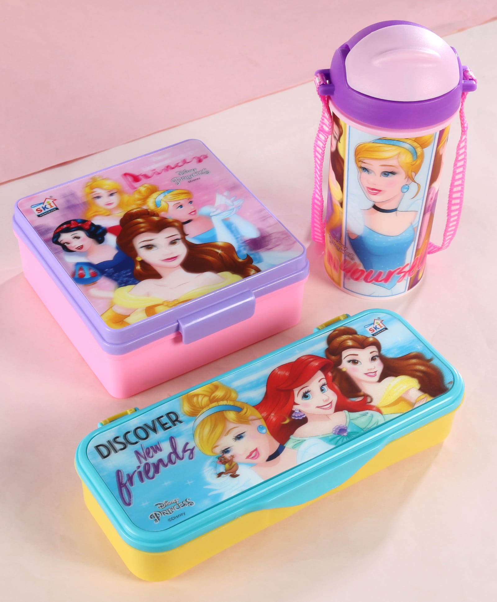 Disney By SKI Princess Saturn 3D Printed Back to School Combo Set With Lunch Box Water Bottle & Pencil Box - Pink & Yellow-image-31
