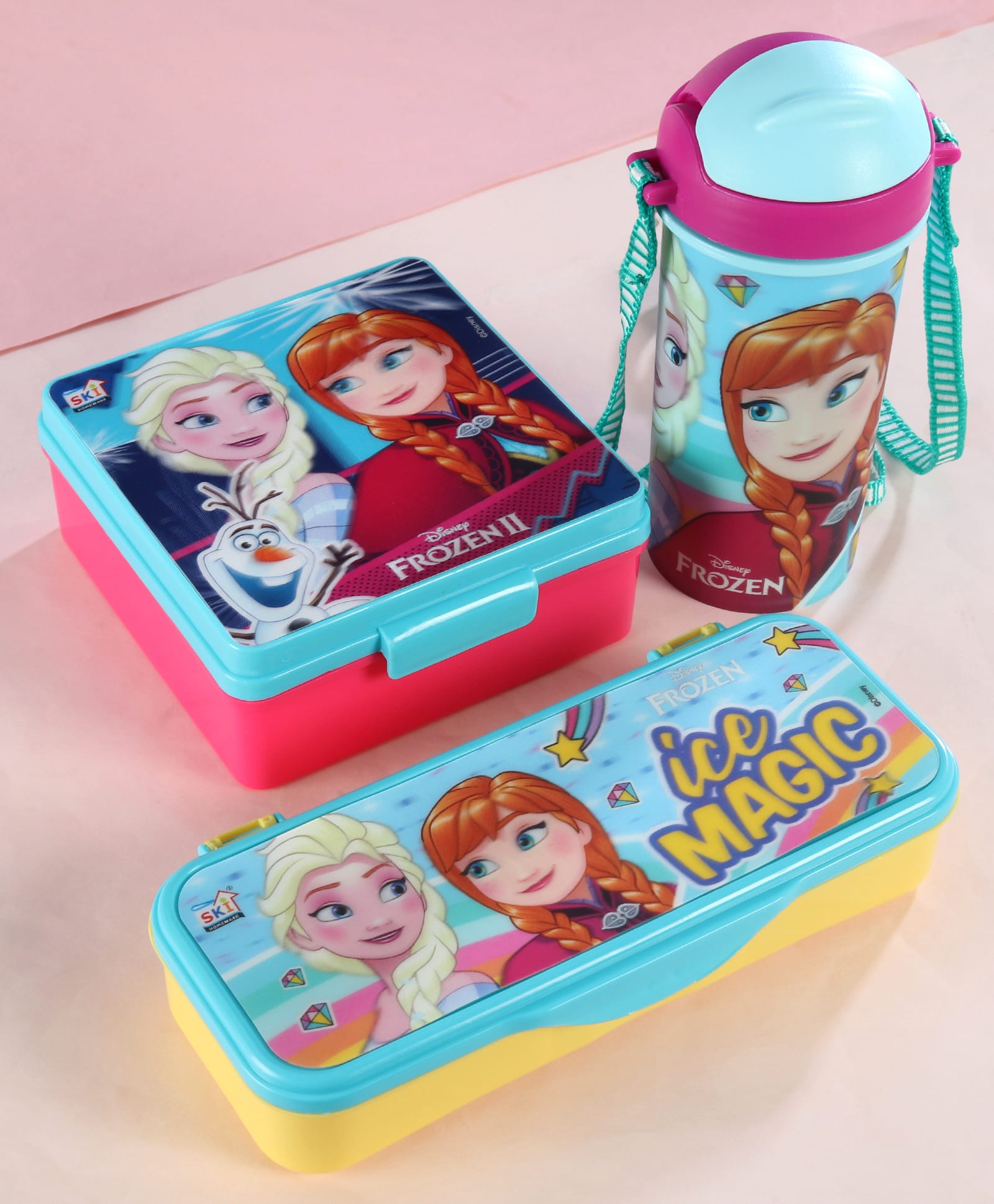 Disney By SKI Frozen Saturn 3D Printed Back to School Combo Set With Lunch Box Water Bottle & Pencil Box - Pink & Light Blue-image-32