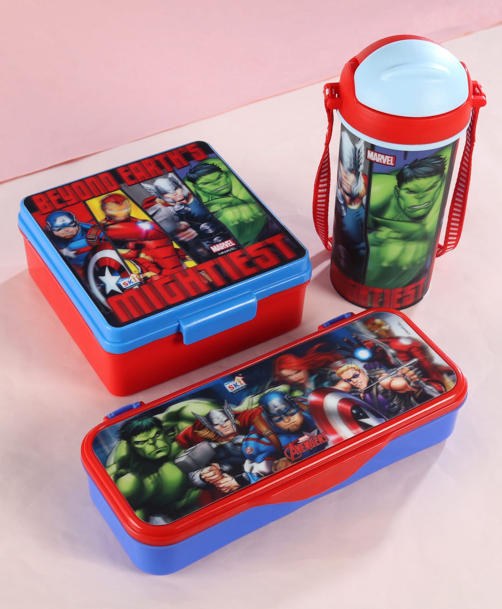 Marvel By SKI Saturn 3D Printed Avenger Back to School Combo Set With Lunch Box, Water Bottle & Pencil Box Red & Blue-image-33