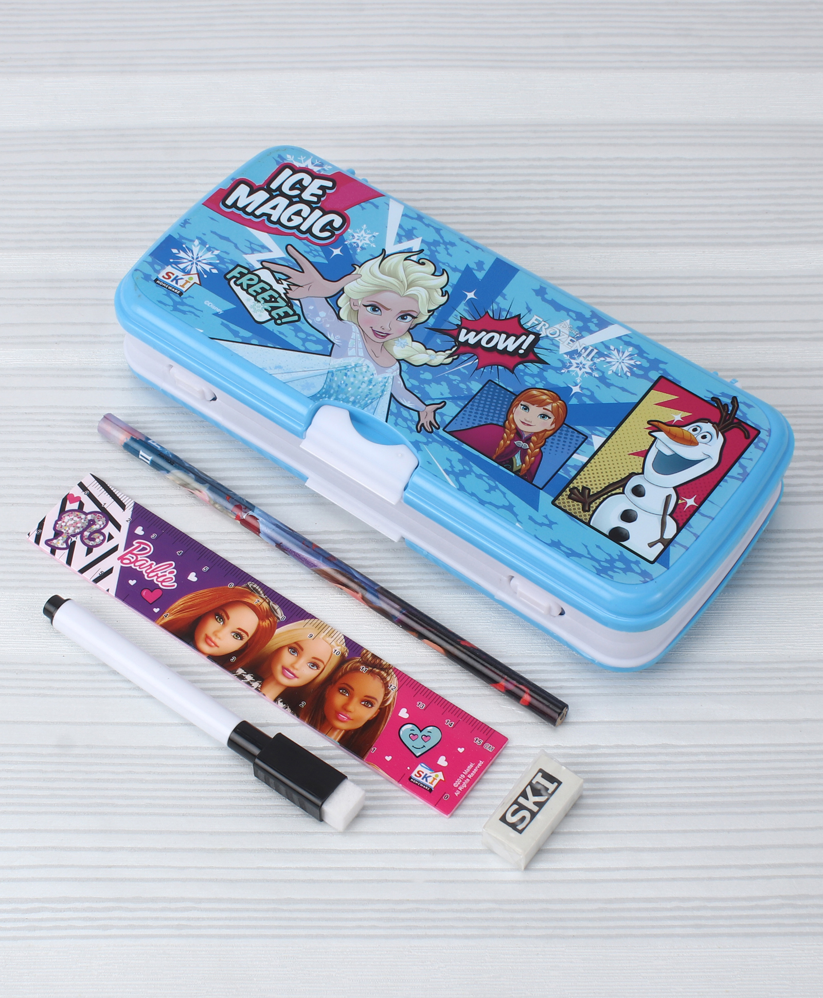 Disney by SKI Frozen Ice Kingdom Xylo Pencil Box with Interactive Whiteboard, Marker & Timetable - Blue-picture-22
