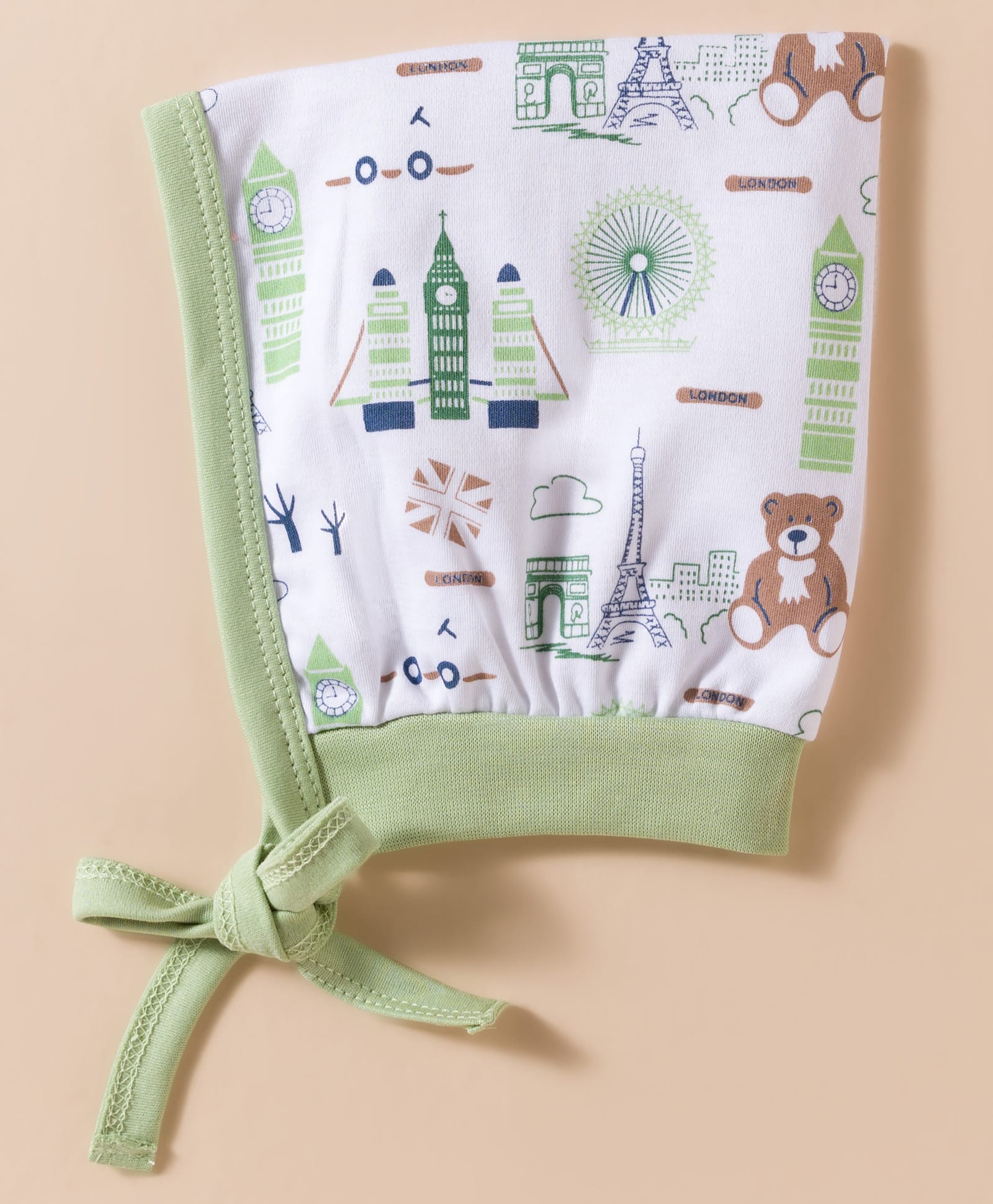 Child World Interlock Knit Teddy Bear Printed Cap with Knot Green - Diameter 12 cm-image-38