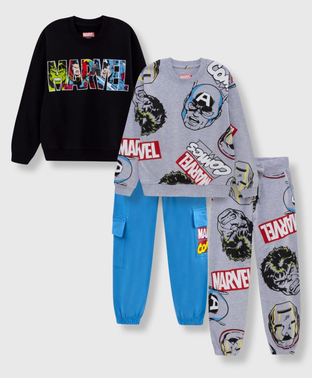 Nap Chief Cotton Knit Pack Of 2 Marvel Featuring Full Sleeves Characters Printed Winter Sweatshirt & Joggers Set - Multi Colour-image-9
