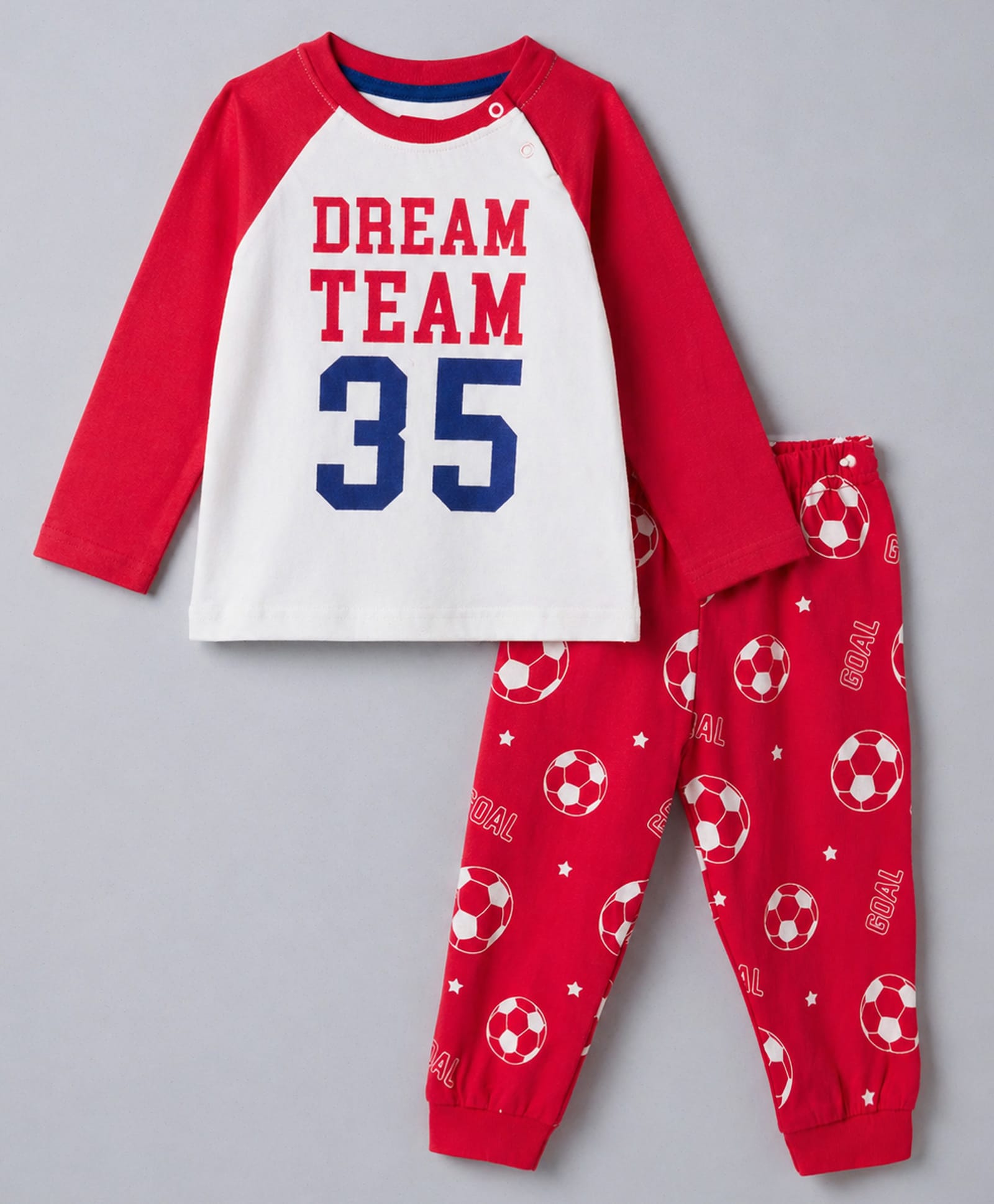 Babyhug Cotton Knit Raglan Sleeves Football Printed T-Shirt & Pyjama Night Suit - Red-image-24