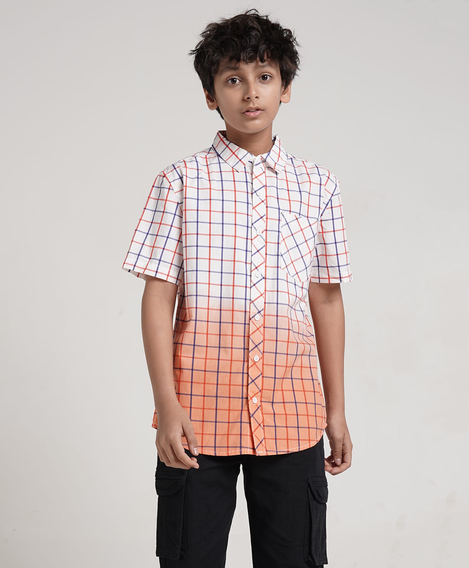 under fourteen only Under Fourteen Half Sleeves Checked Ombre Shirt - Red-picture-18