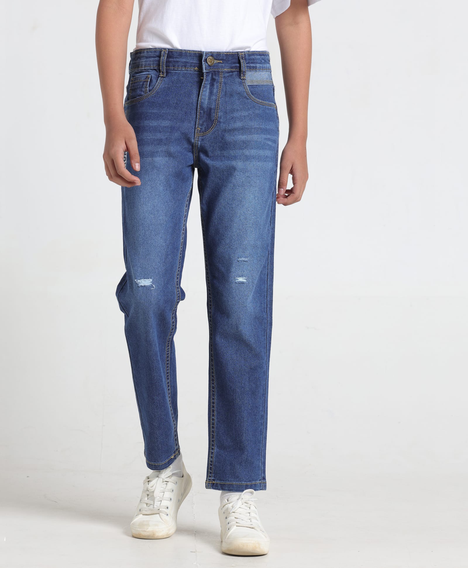 Under Fourteen Only Mild Washed & Distressed Jeans - Blue-picture-17