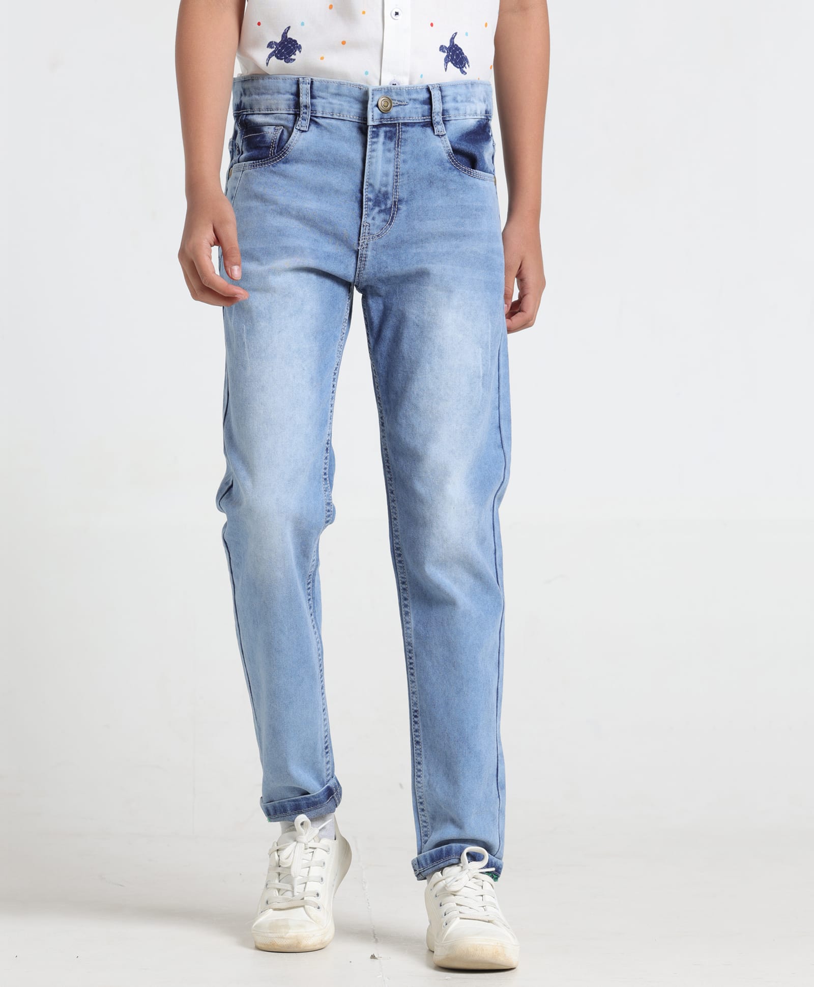 Under Fourteen Only Whale Pocket Printed Mild Washed Jeans - Light Blue-picture-26