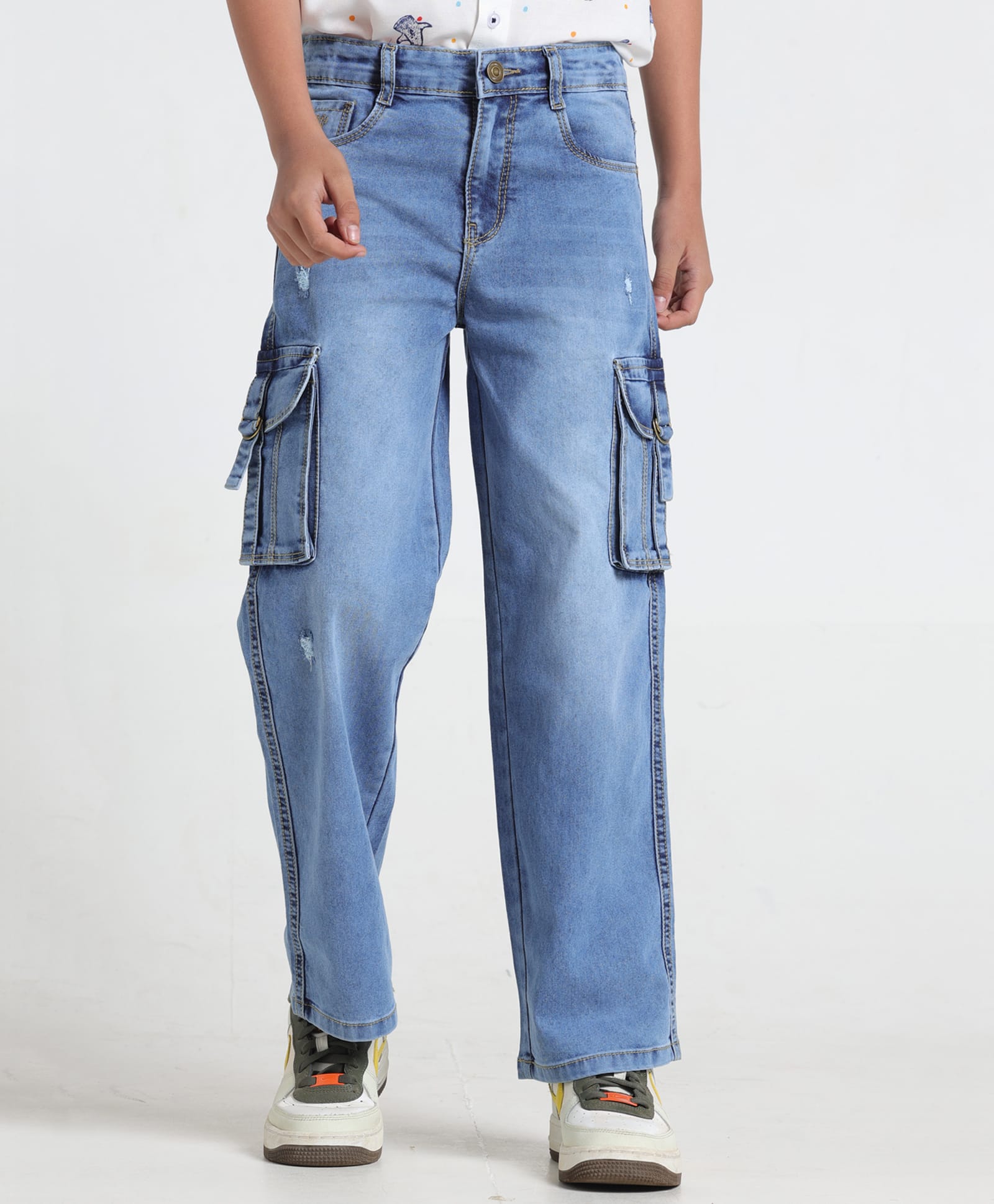 Under Fourteen Only Cargo Pocket Style Washed Jeans - Blue-picture-10