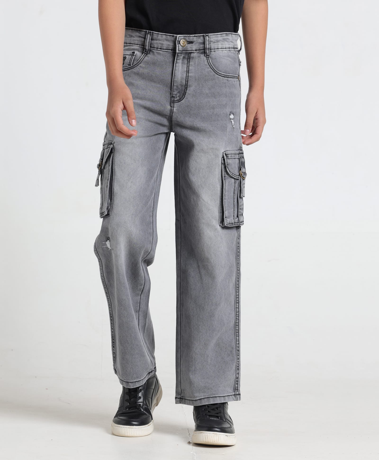 Under Fourteen Only Cargo Pocket Style Washed Jeans - Grey-picture-15