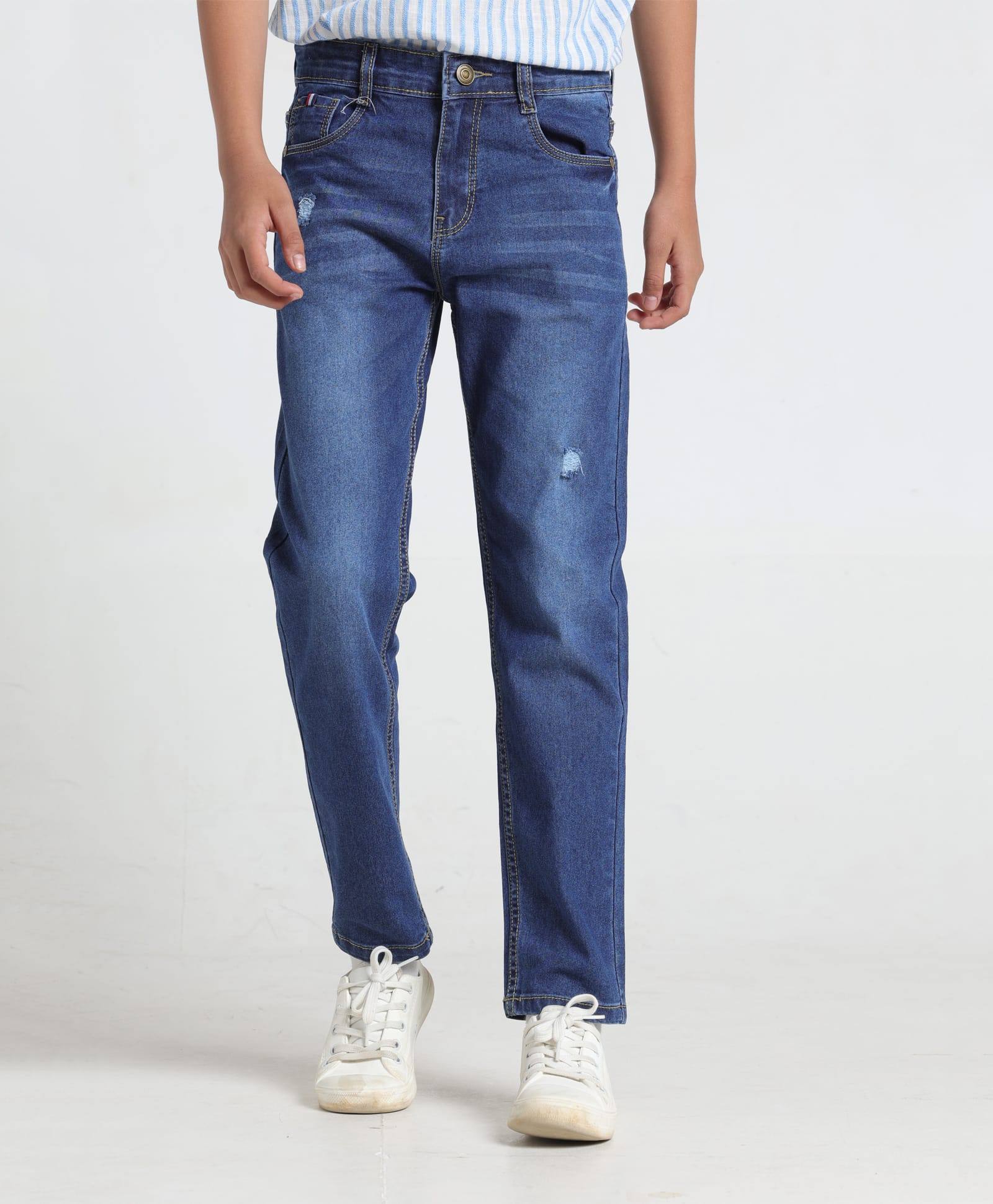 Under Fourteen Only Mild Washed & Distressed Jeans - Blue-picture-21