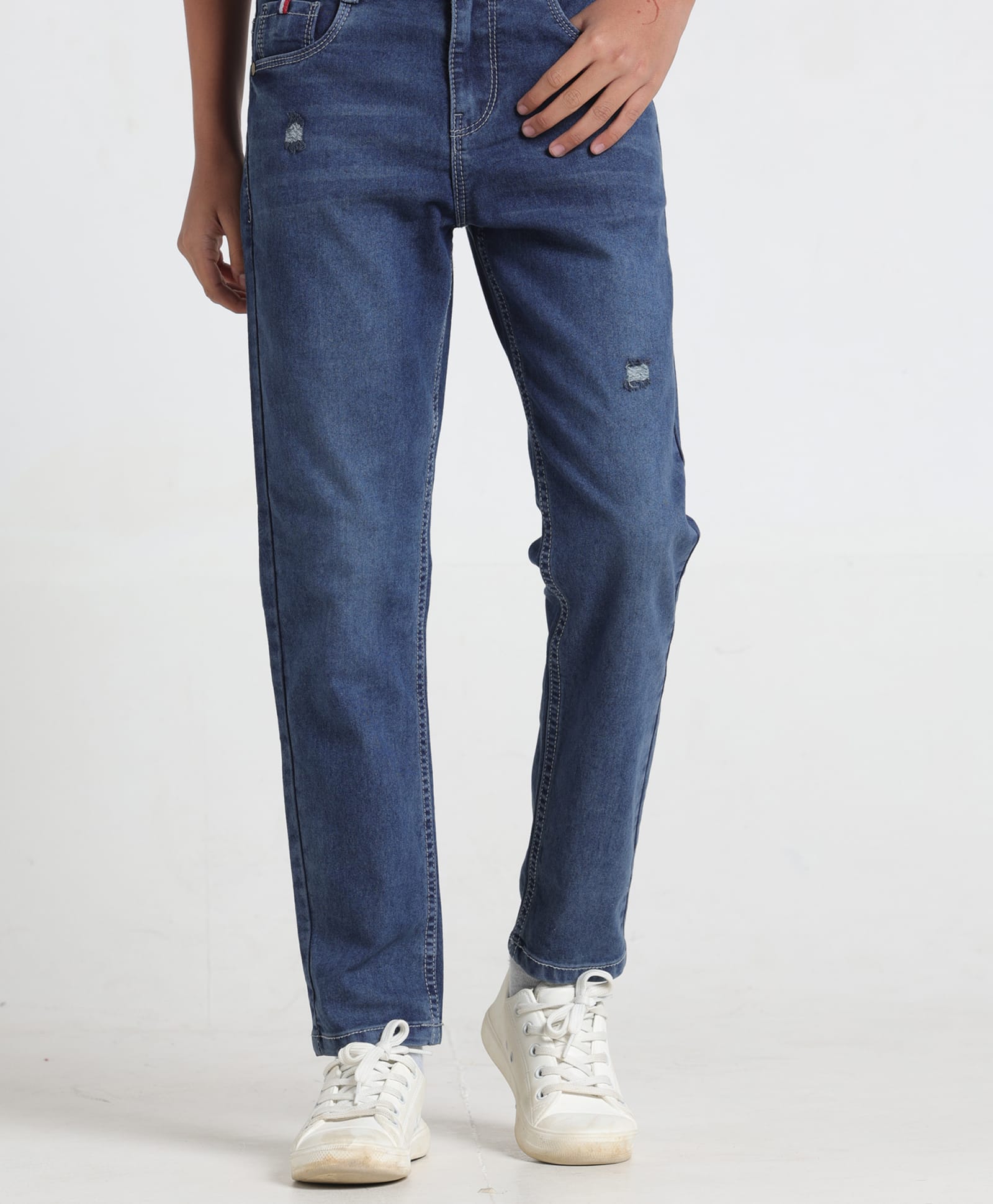 Under Fourteen Only Mild Washed & Distressed Jeans - Dark Blue-image-11