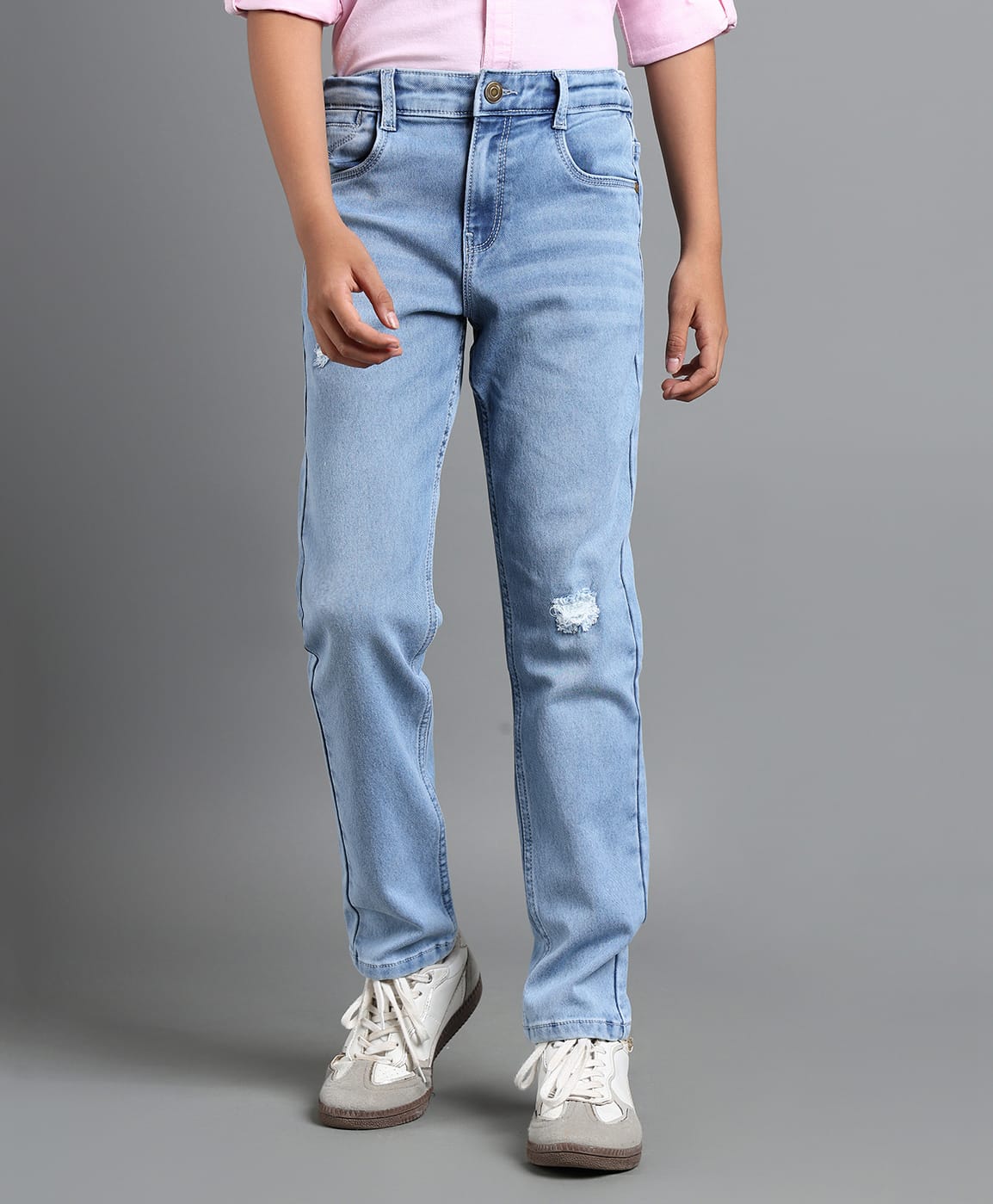 Under Fourteen Only Now Or Never Text Printed Washed & Distressed Jeans - Light Blue-picture-21